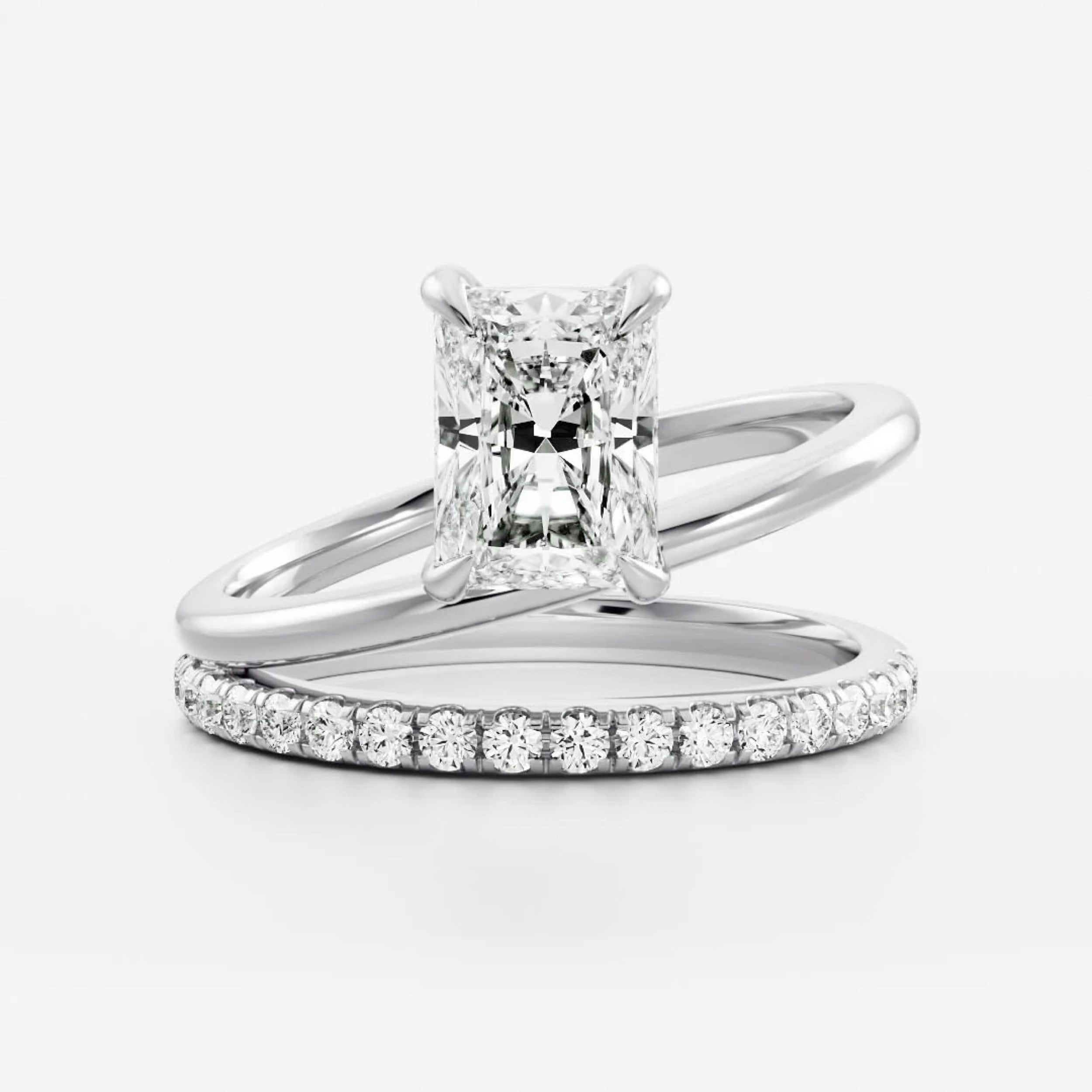 2.0 - 4.0 CT Radiant Lab Grown Diamond Double Band Engagement Ring