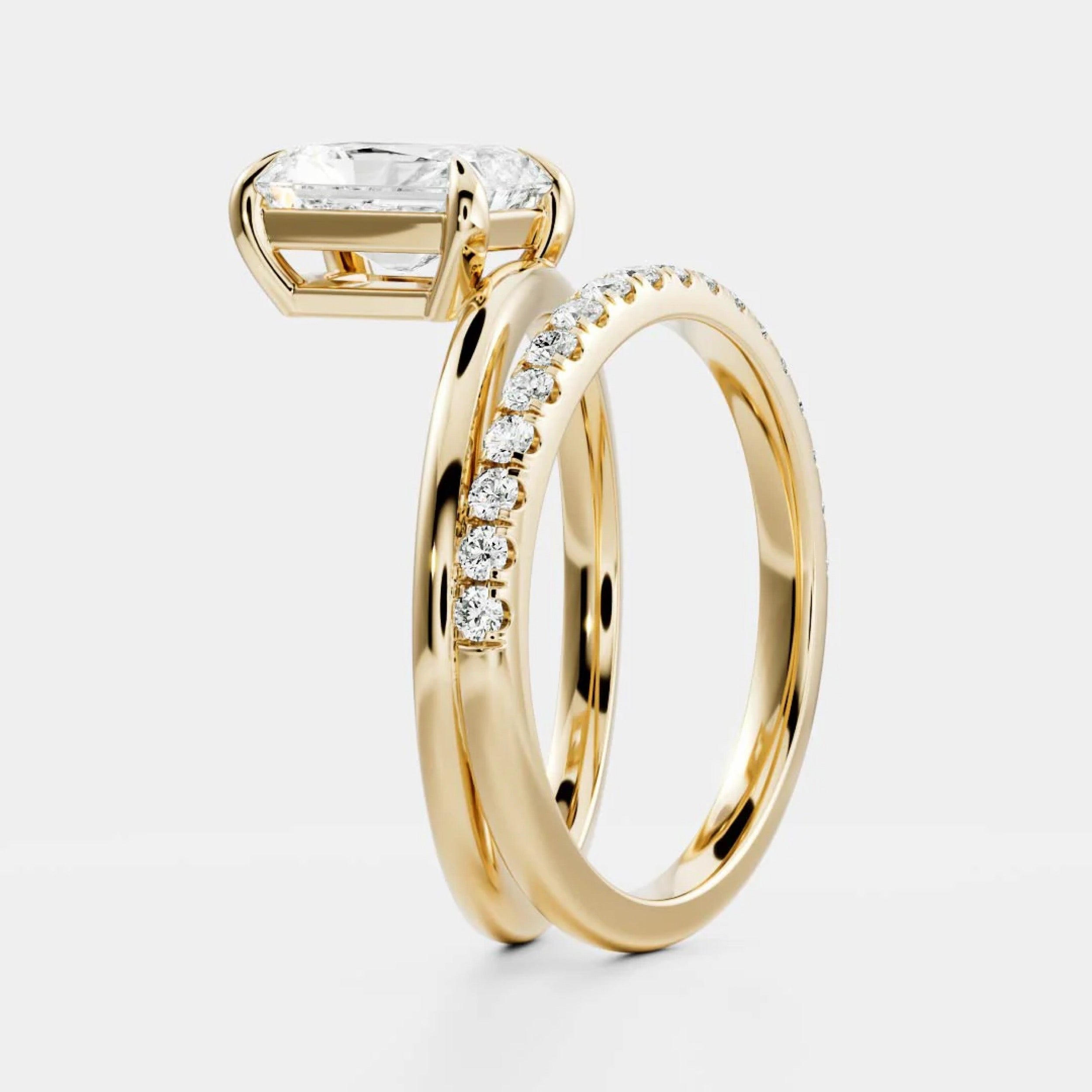 2.0 - 4.0 CT Radiant Lab Grown Diamond Double Band Engagement Ring