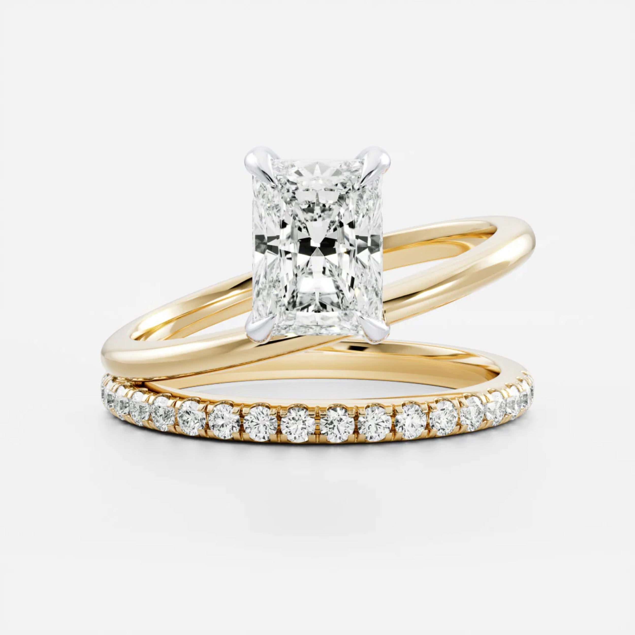 2.0 - 4.0 CT Radiant Lab Grown Diamond Double Band Engagement Ring