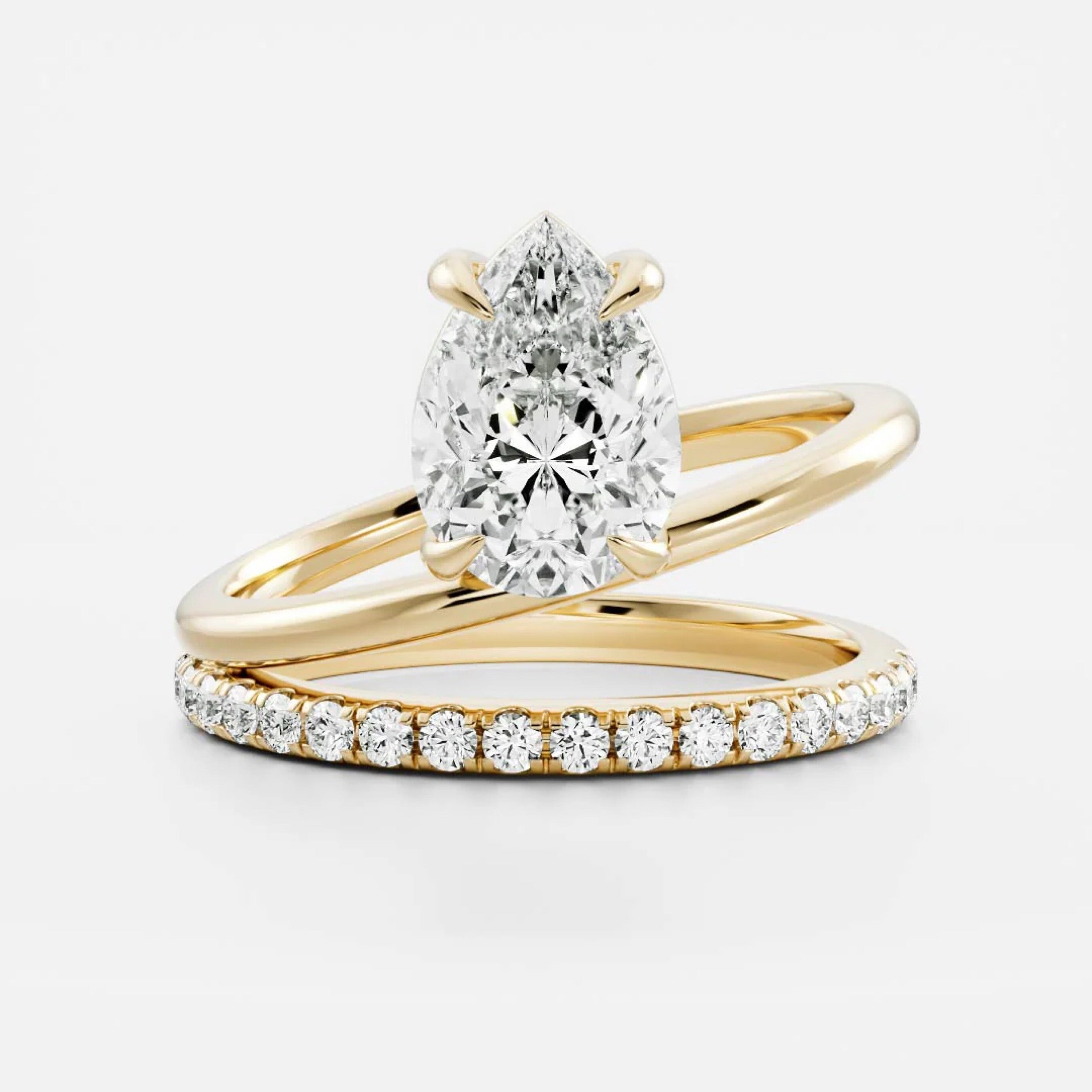 1.0 - 3.0 CT Pear Lab Grown Diamond Double Band Engagement Ring