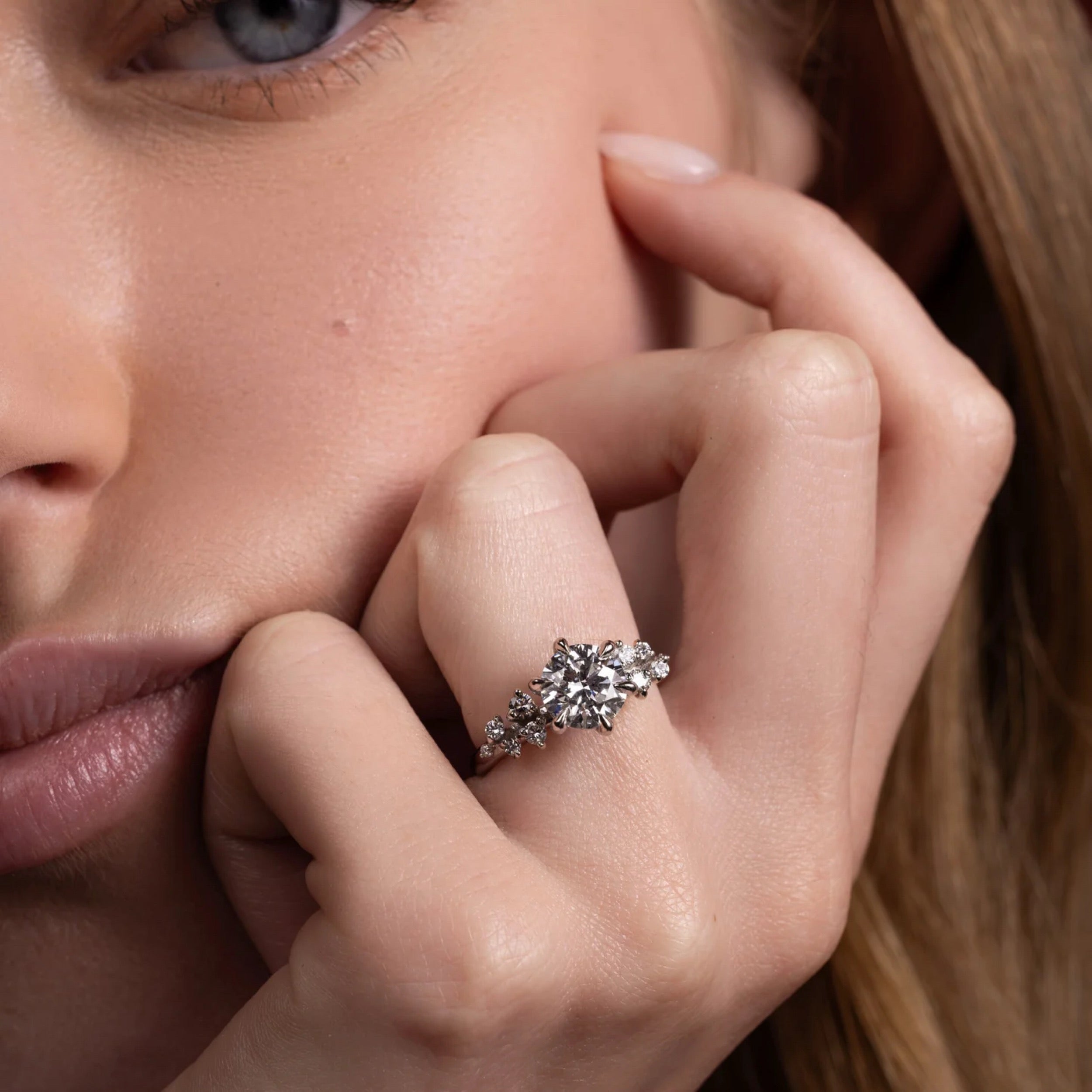 1.0 - 3.0 CT Round Lab Grown Diamond Cluster Engagement Ring