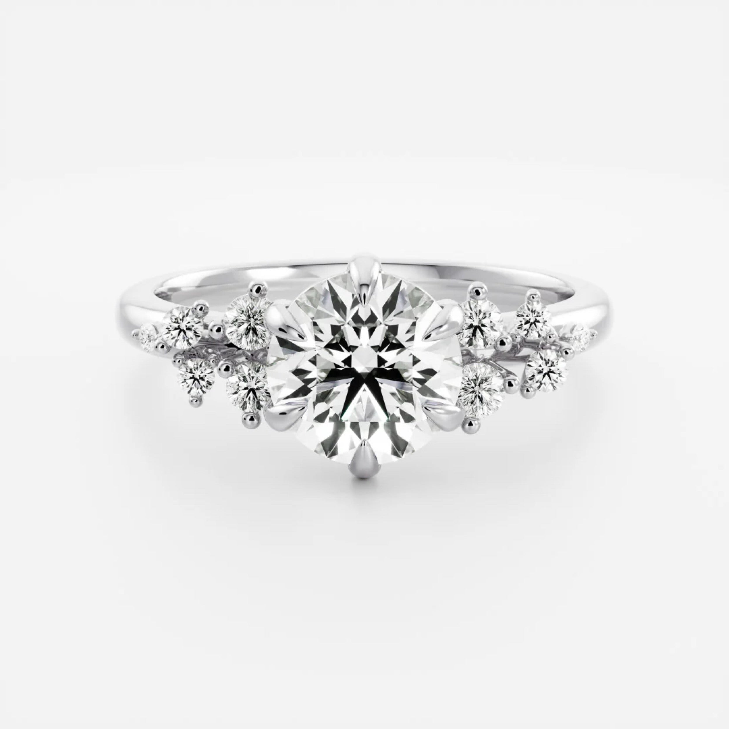 1.0 - 3.0 CT Round Lab Grown Diamond Cluster Engagement Ring