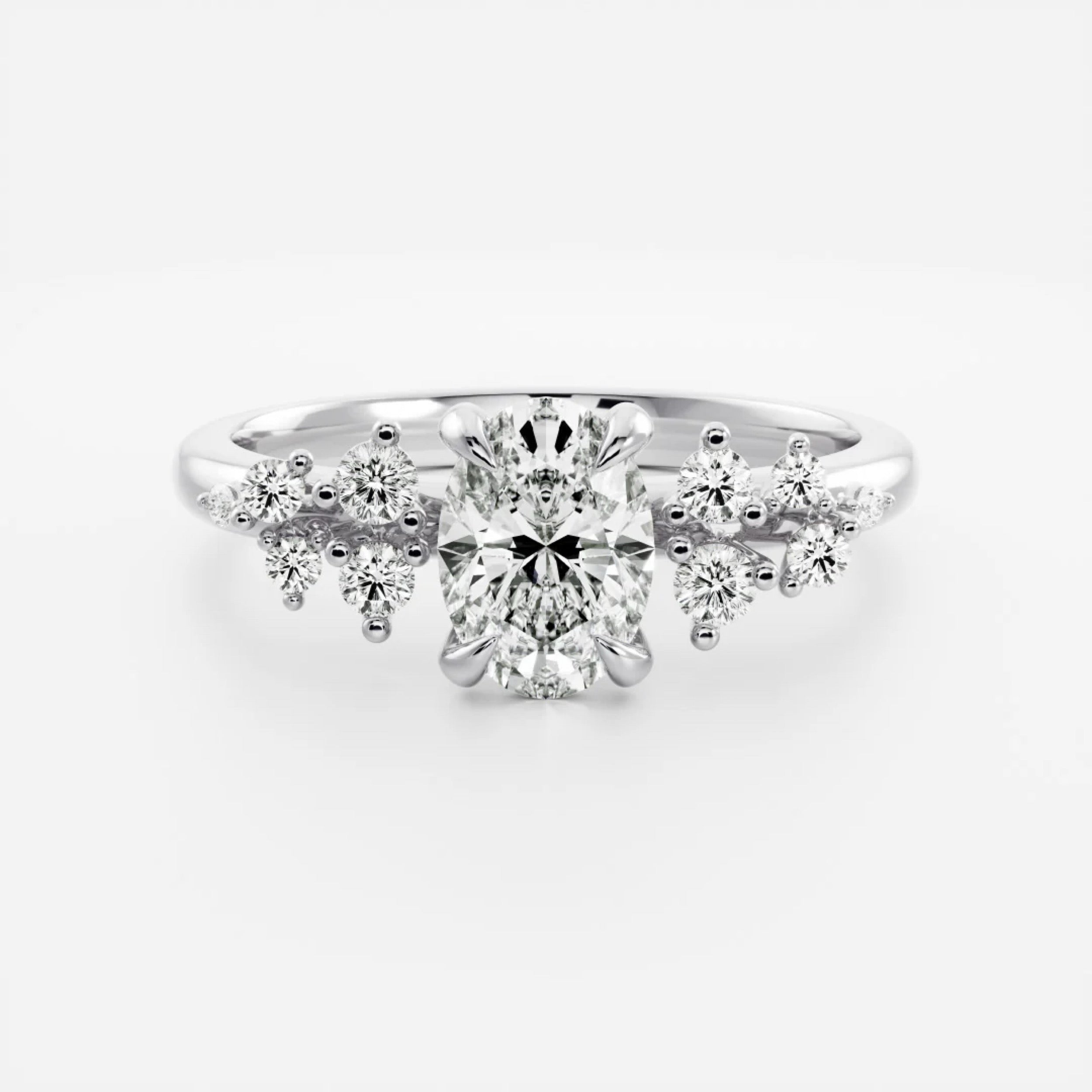 1.5 - 2.5 CT Oval Lab Grown Diamond Cluster Engagement Ring