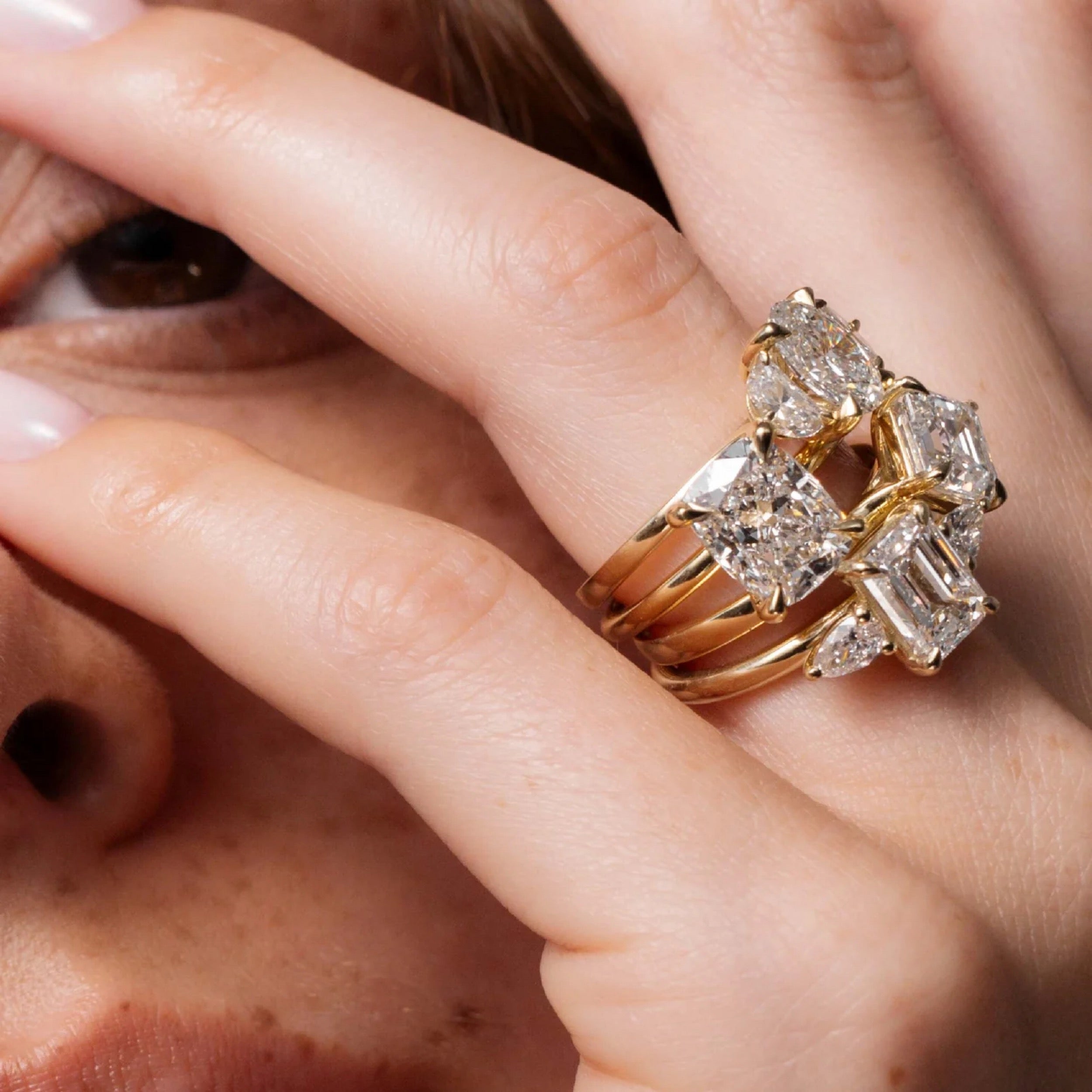 2.0 - 4.0 CT Emerald Lab Grown Diamond Trilogy Engagement Ring