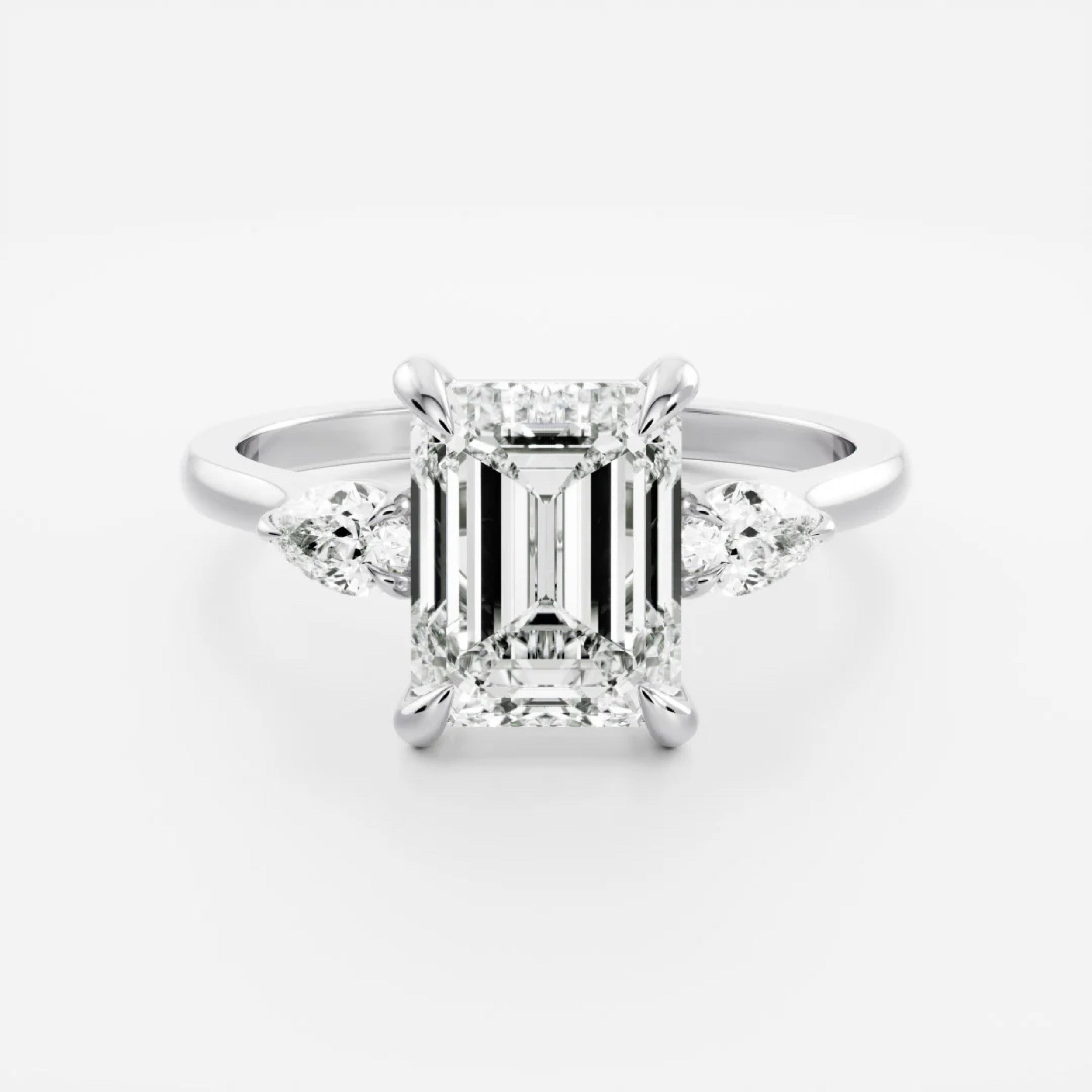 2.0 - 4.0 CT Emerald Lab Grown Diamond Trilogy Engagement Ring