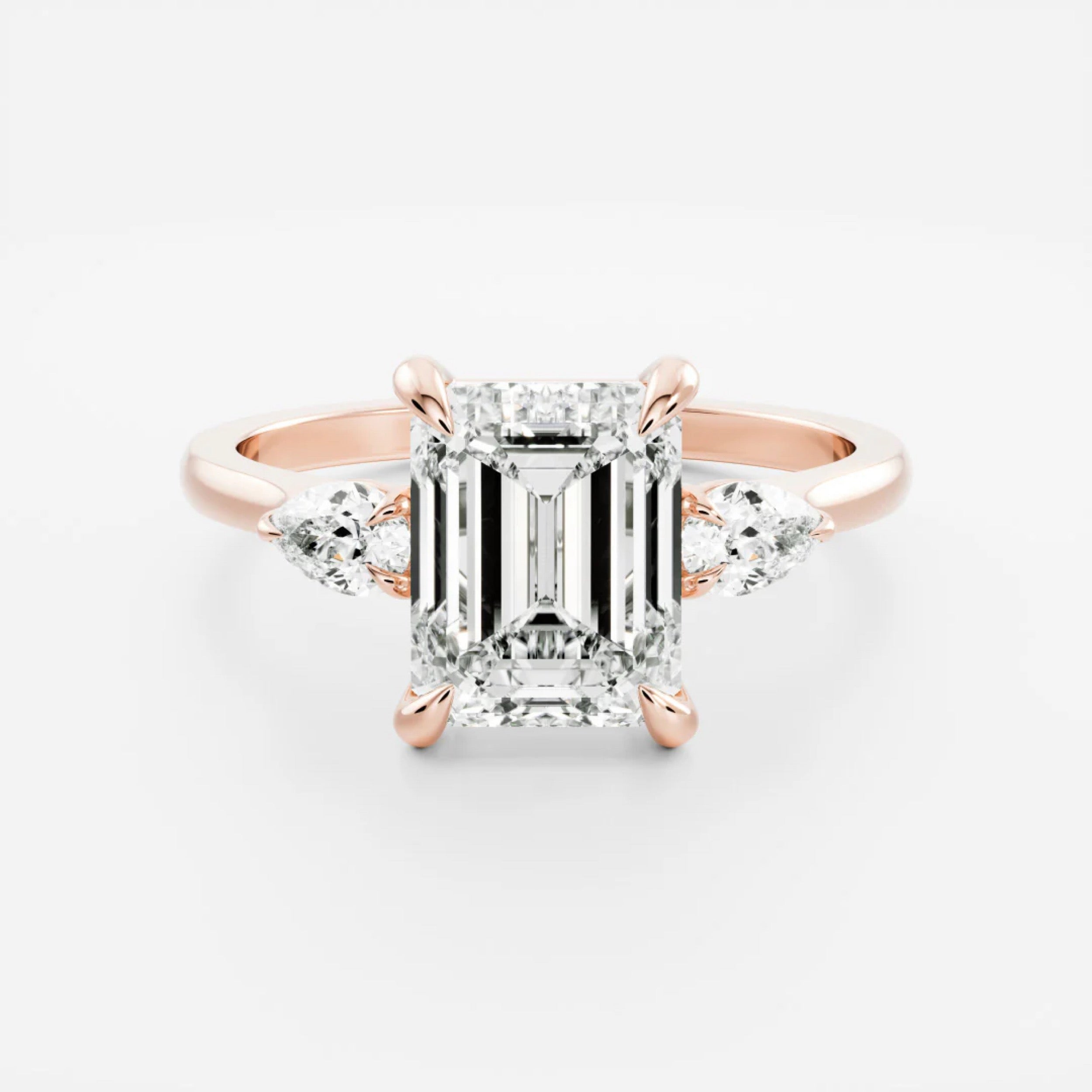 2.0 - 4.0 CT Emerald Lab Grown Diamond Trilogy Engagement Ring