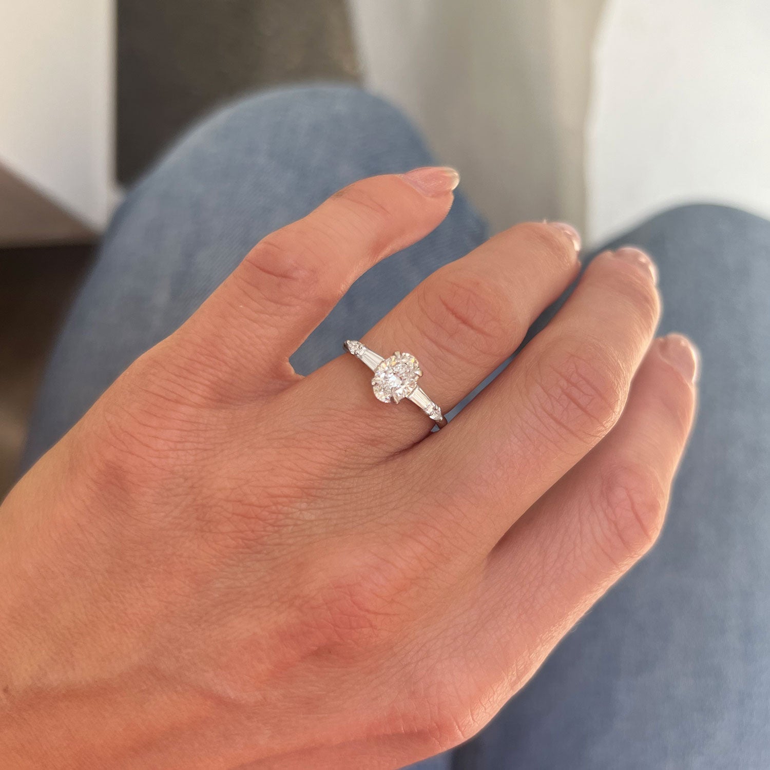 1.0 CT Oval Shape Lab Grown Pave Setting Engagement Ring