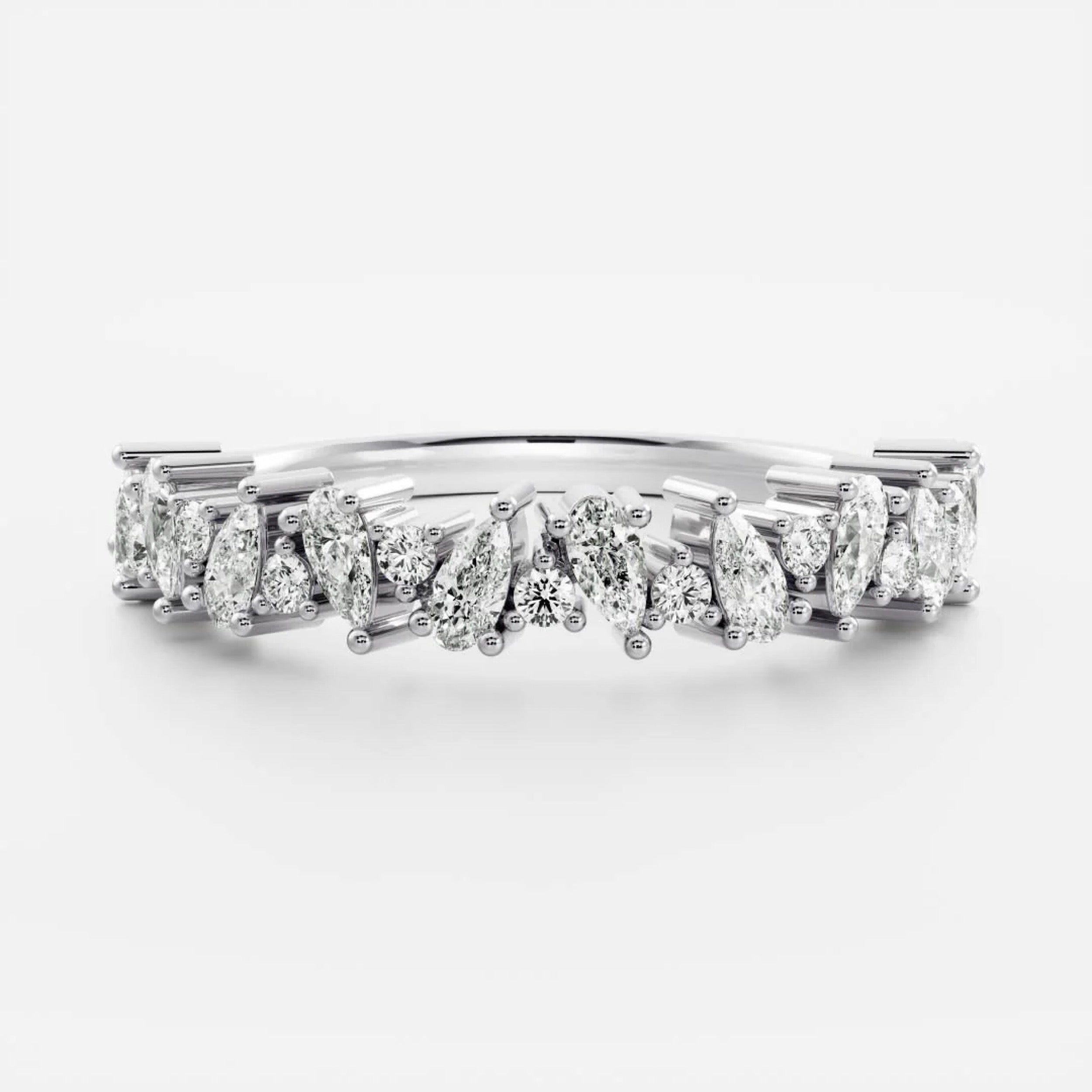 0.6 TCW Pear & Round Diamond Curved Wedding Band