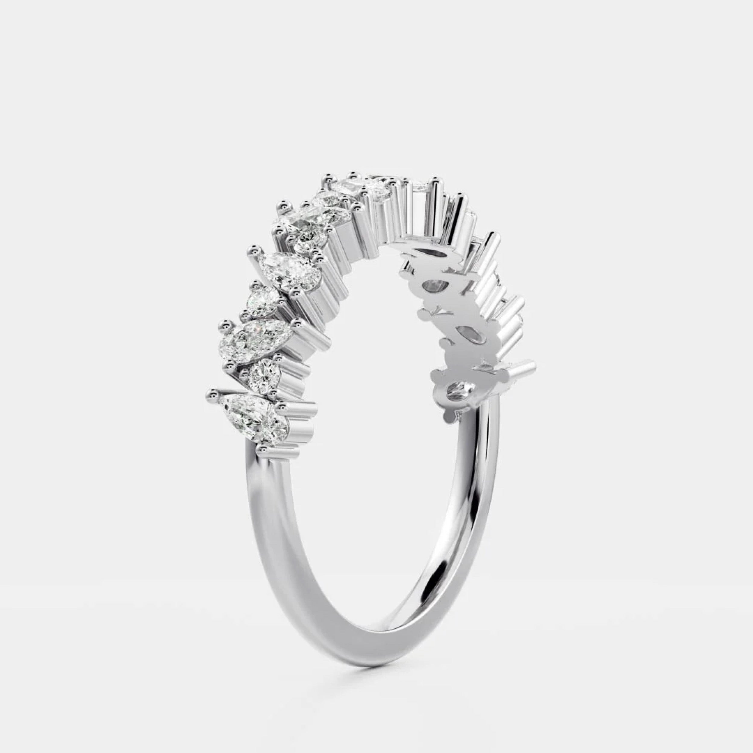 0.6 TCW Pear & Round Diamond Curved Wedding Band