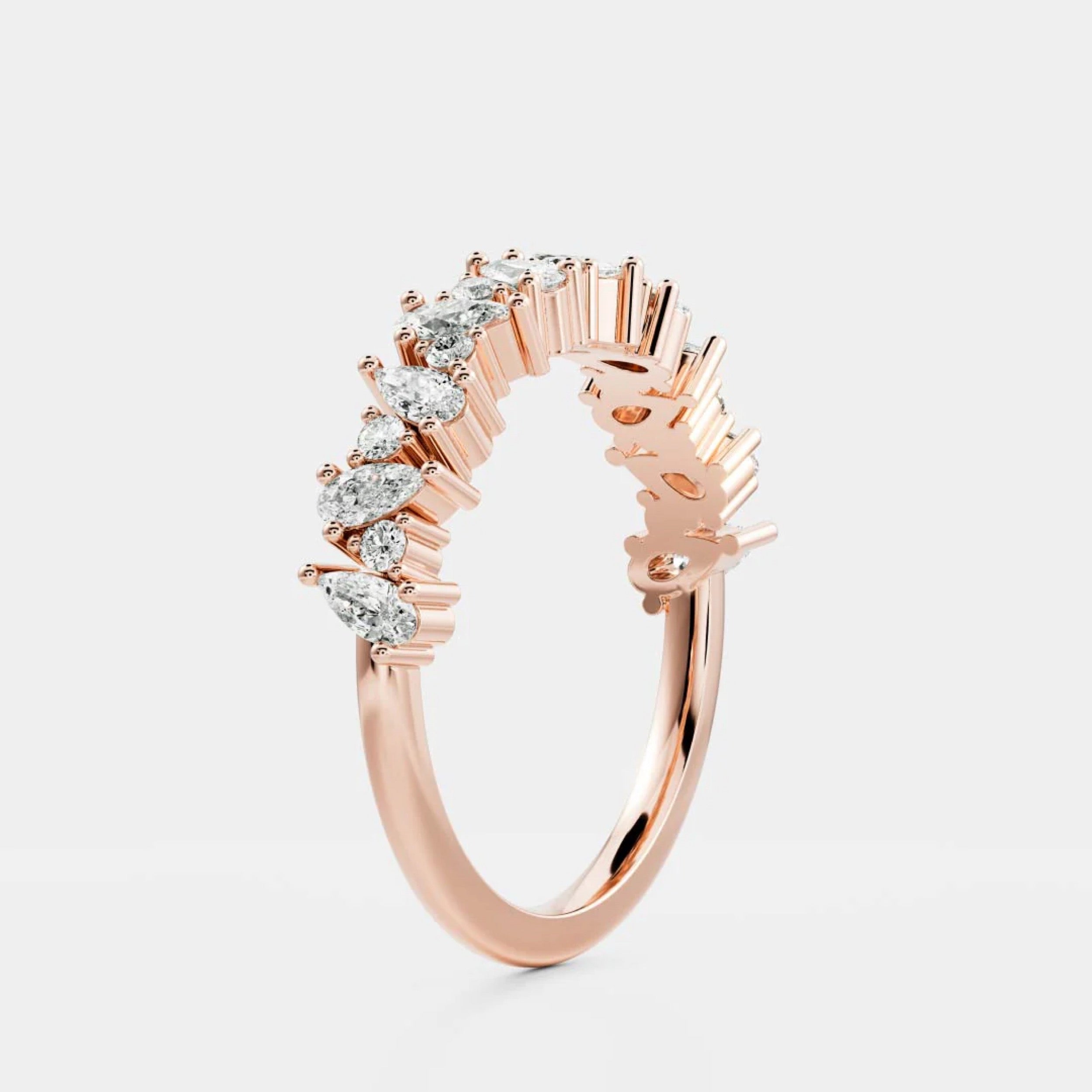 0.6 TCW Pear & Round Diamond Curved Wedding Band