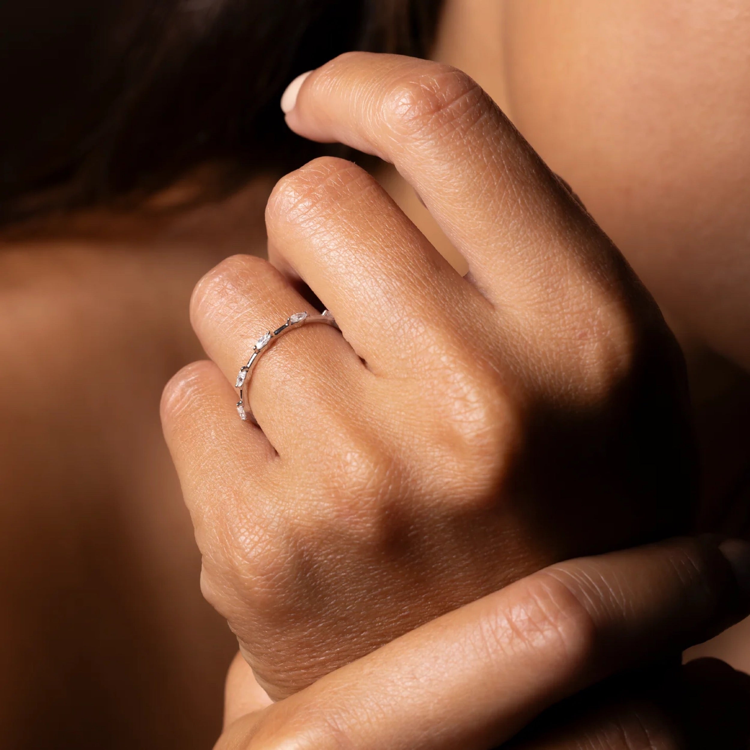 0.3 TCW Marquise Diamond Dainty Wedding Band