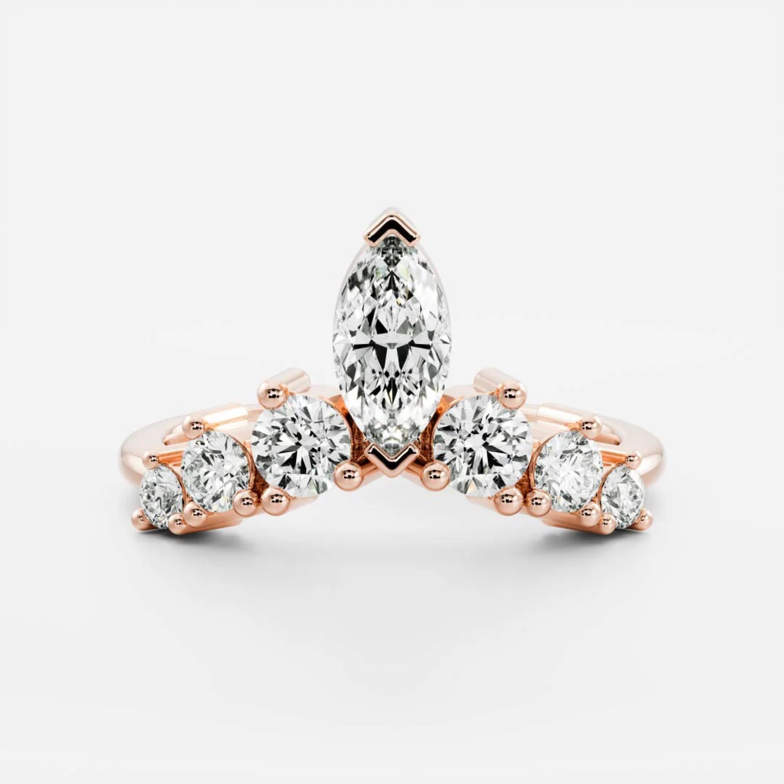 1.0 TCW Marquise & Round Diamond Crown Wedding Band