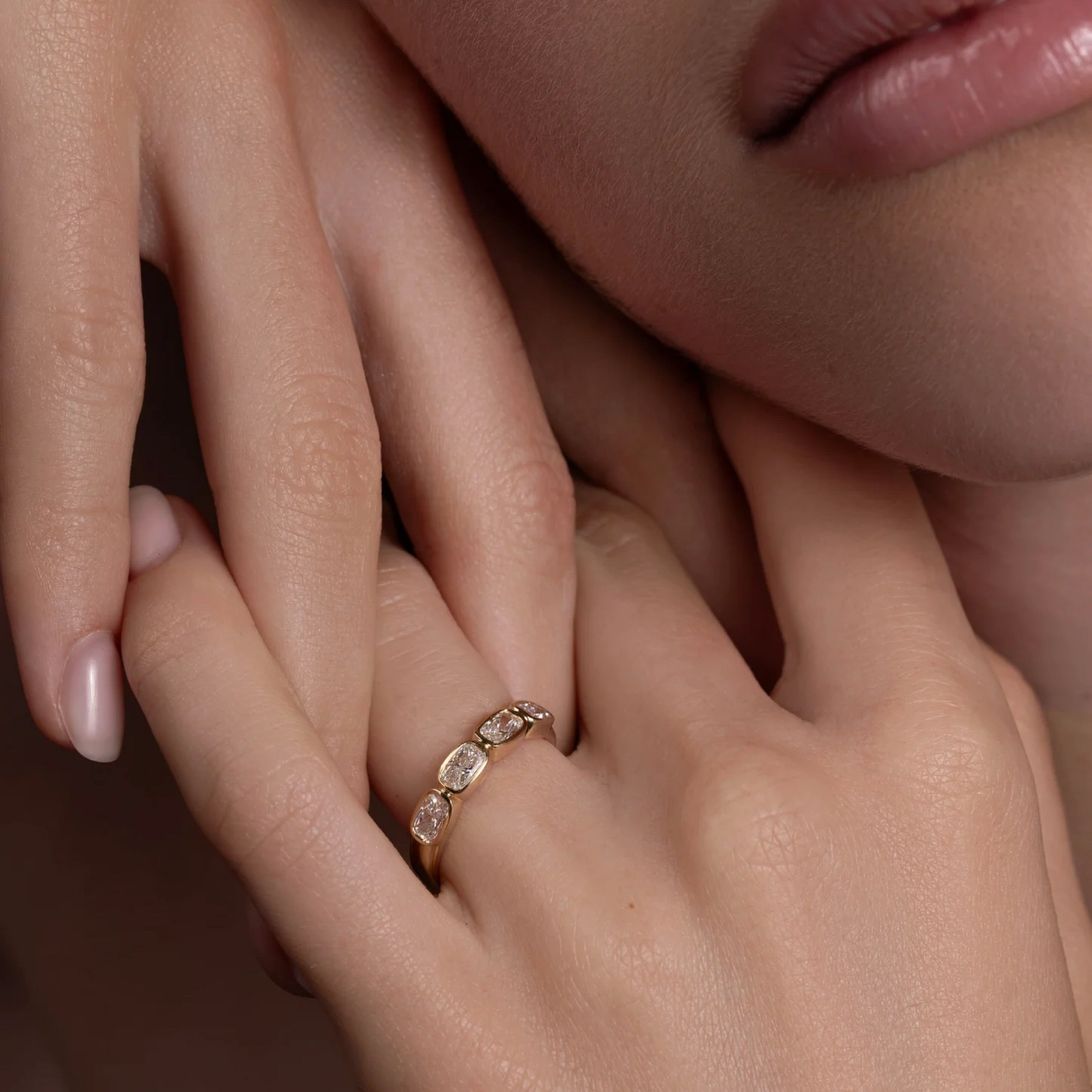 1.0 TCW Elongated Cushion Diamond Bezel Wedding Band