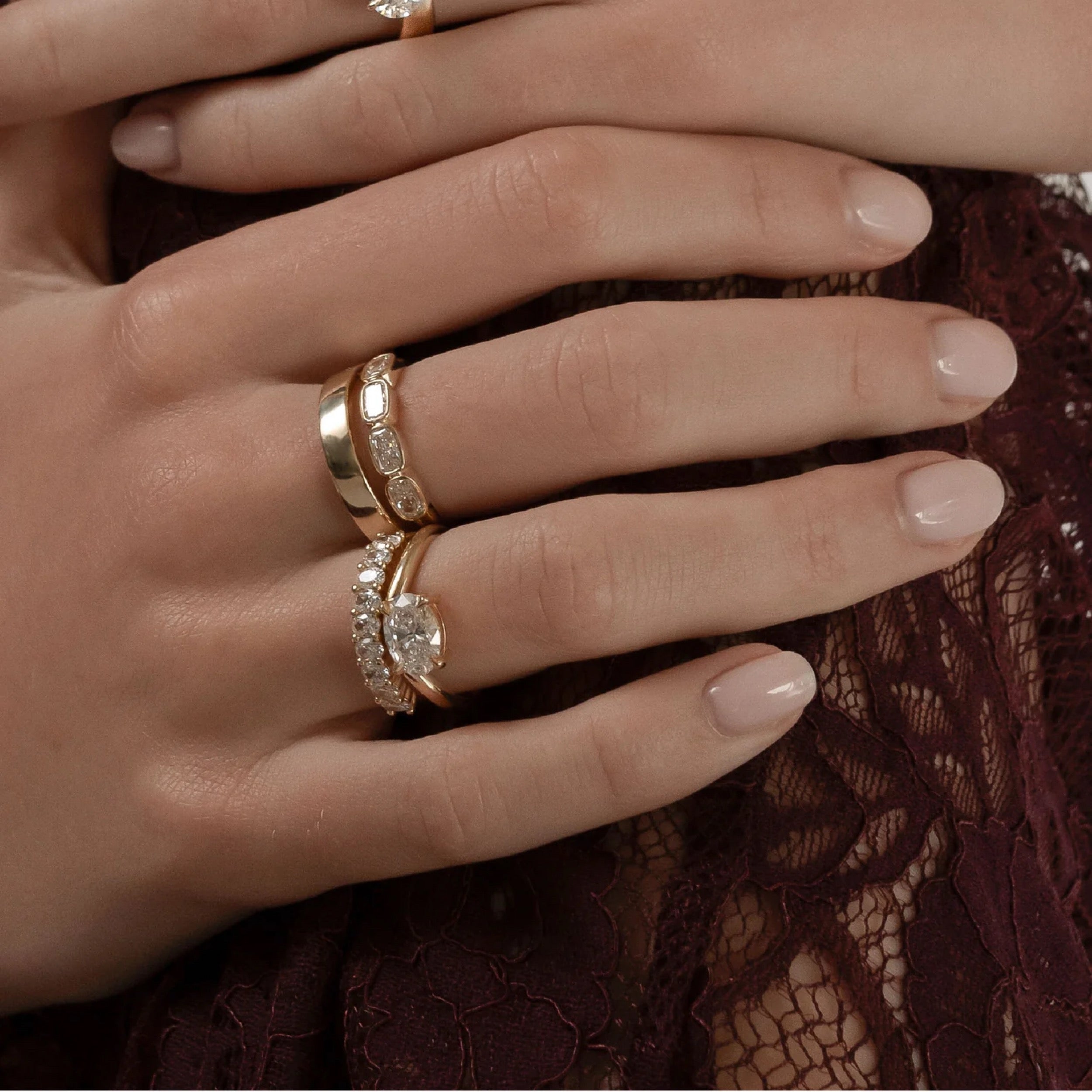 1.0 TCW Elongated Cushion Diamond Bezel Wedding Band