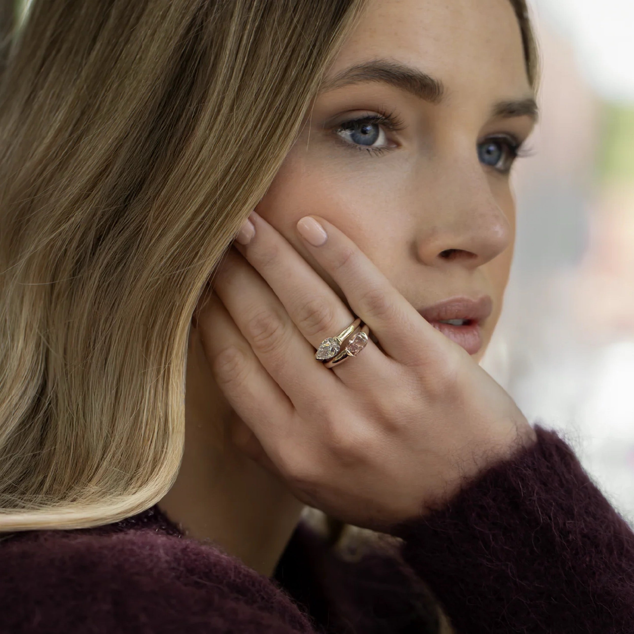 1.0 - 3.0 CT East West Pear Lab Grown Diamond Half Bezel Engagement Ring