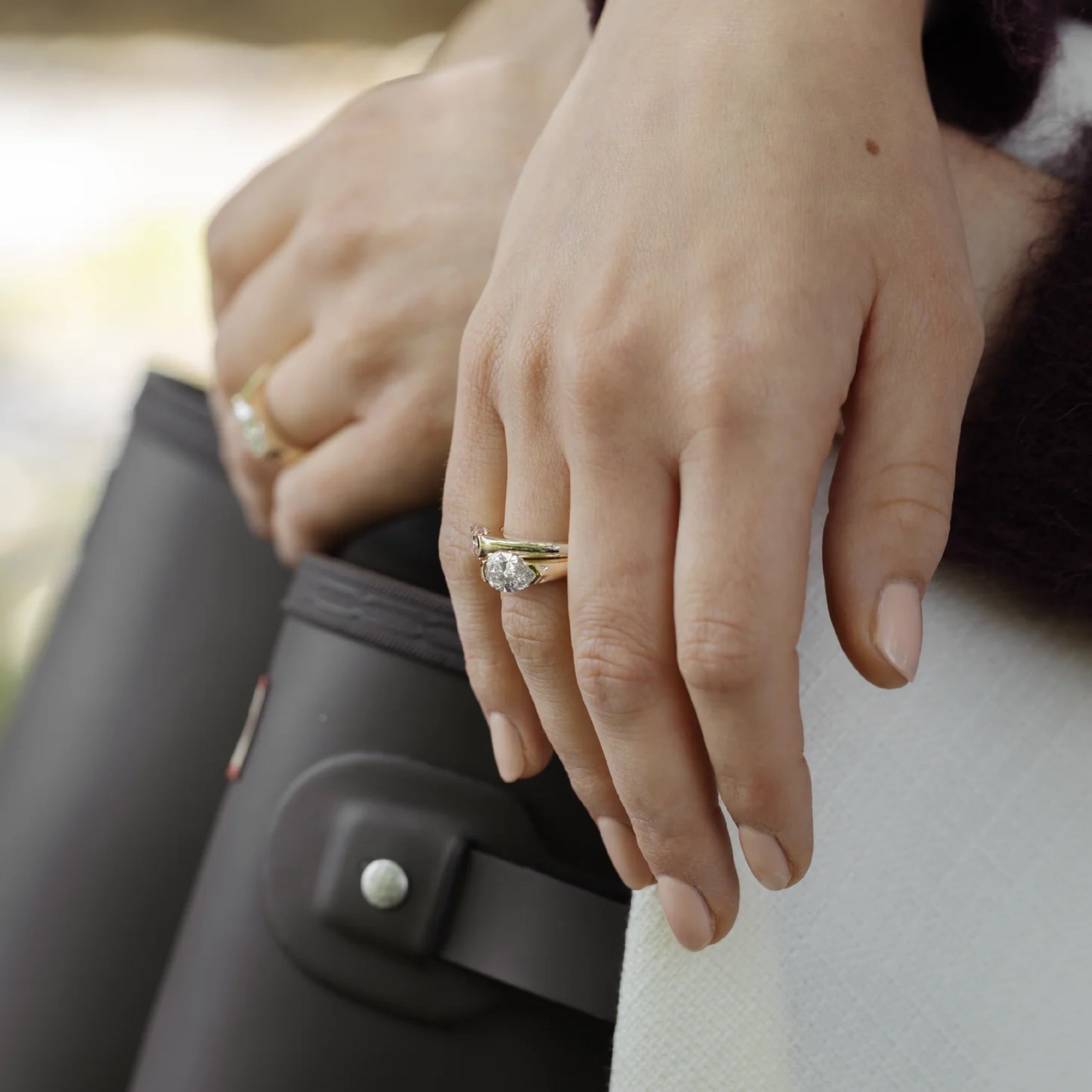 1.0 - 3.0 CT East West Pear Lab Grown Diamond Half Bezel Engagement Ring