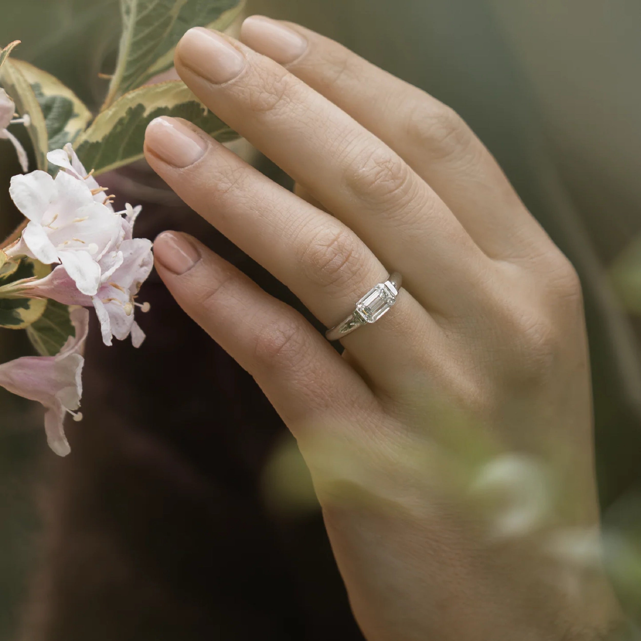 1.5 - 2.5 CT East West Emerald Lab Grown Diamond Half Bezel Engagement Ring