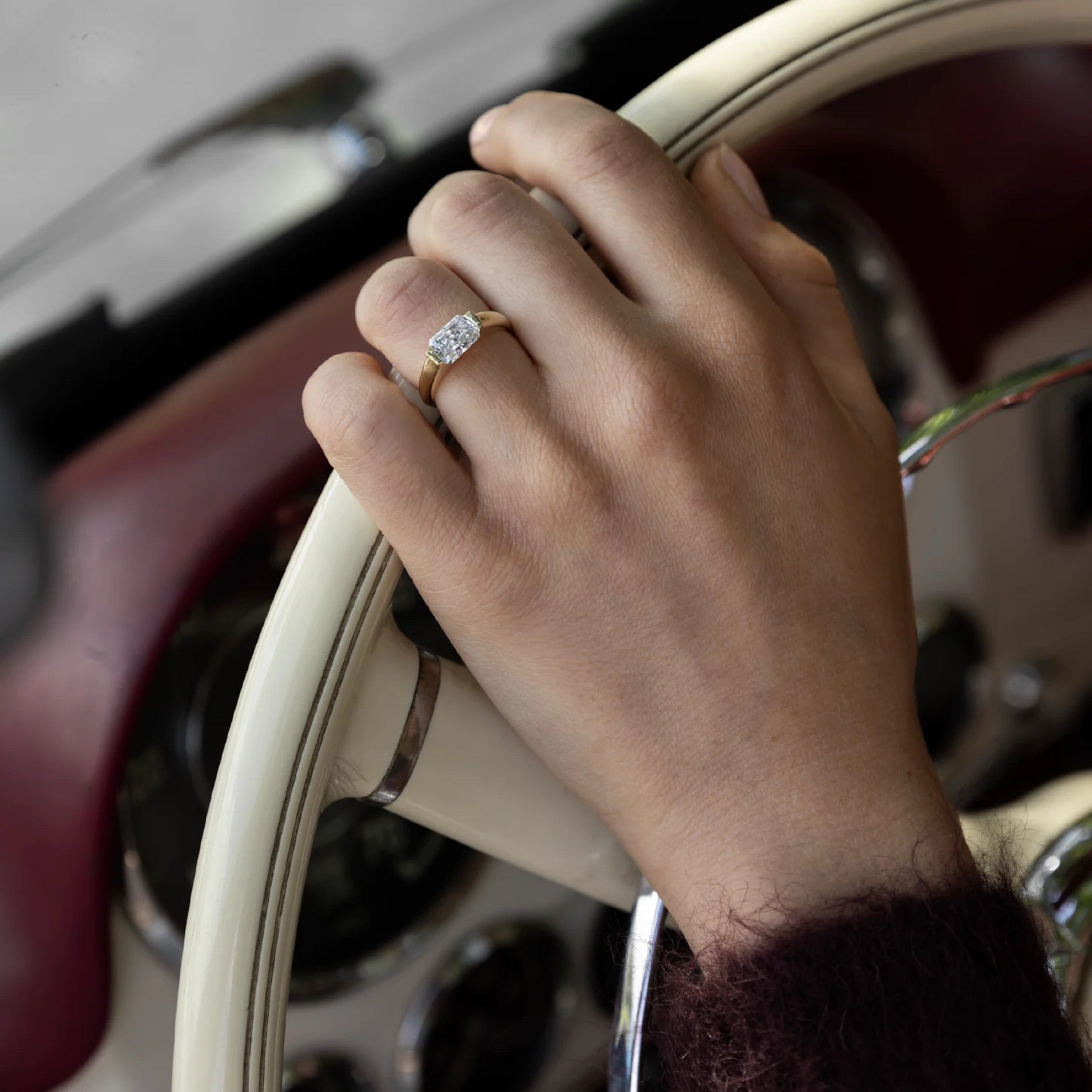 1.5 - 2.5 CT East West Radiant Lab Grown Diamond Half Bezel Engagement Ring