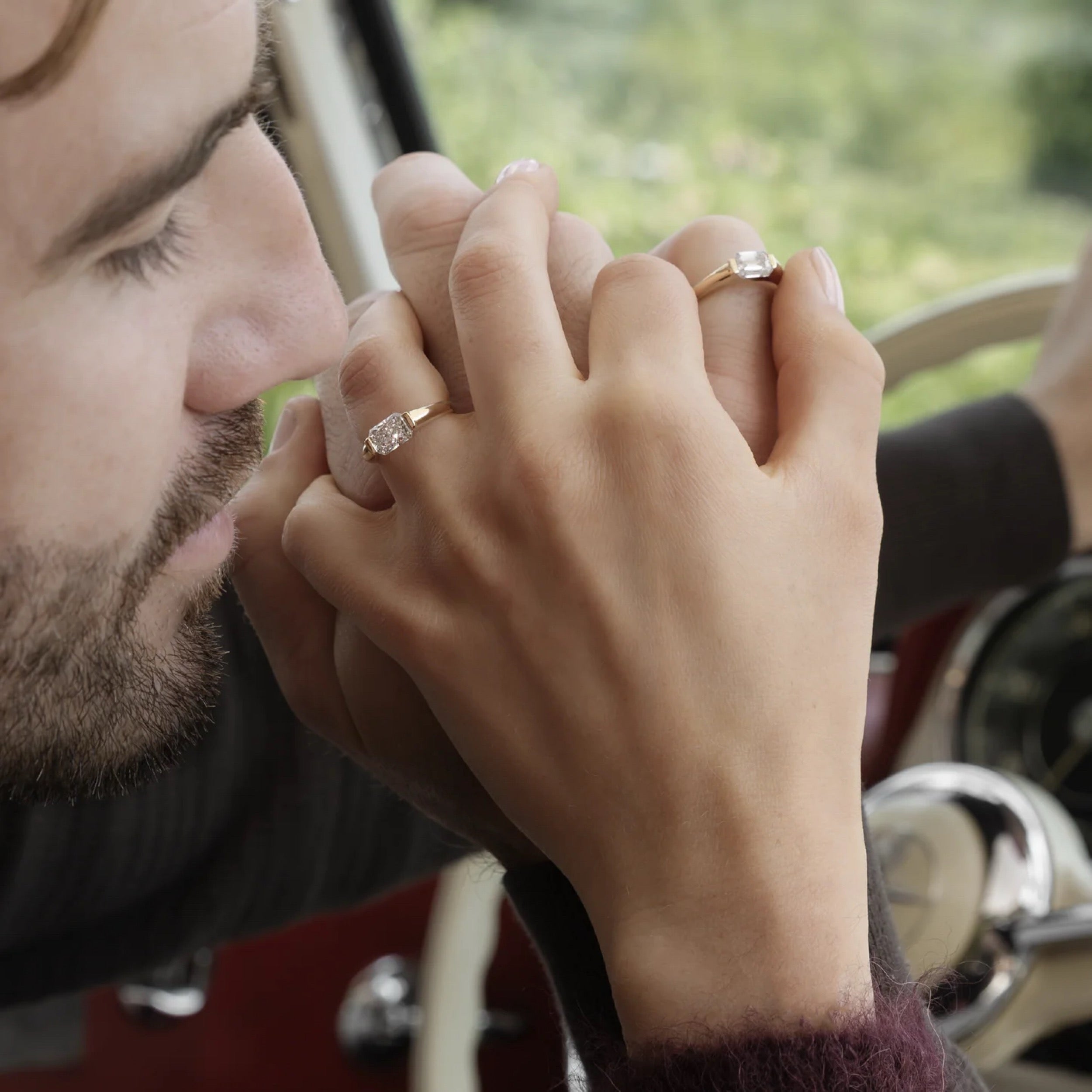 1.0 - 3.0 CT Radiant Lab Grown Diamond Half Bezel Engagement Ring