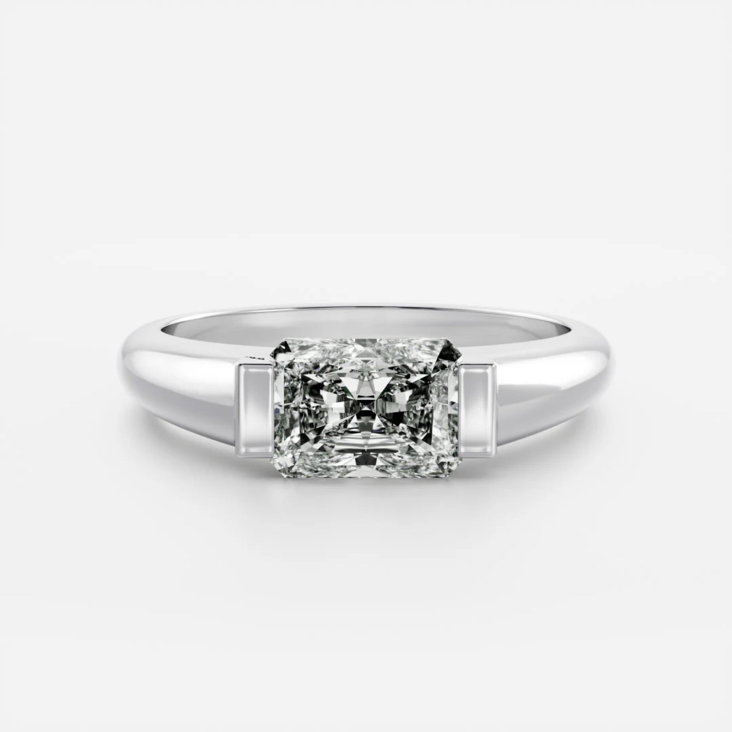1.0 - 3.0 CT Radiant Lab Grown Diamond Half Bezel Engagement Ring