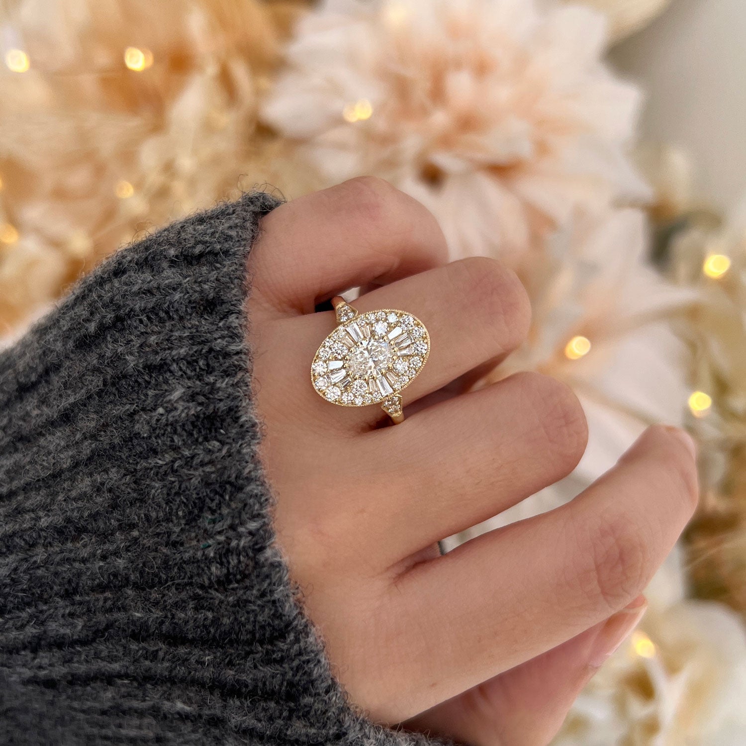 0.70 CT Oval cut Lab Grown Ballerina Setting Engagement Ring