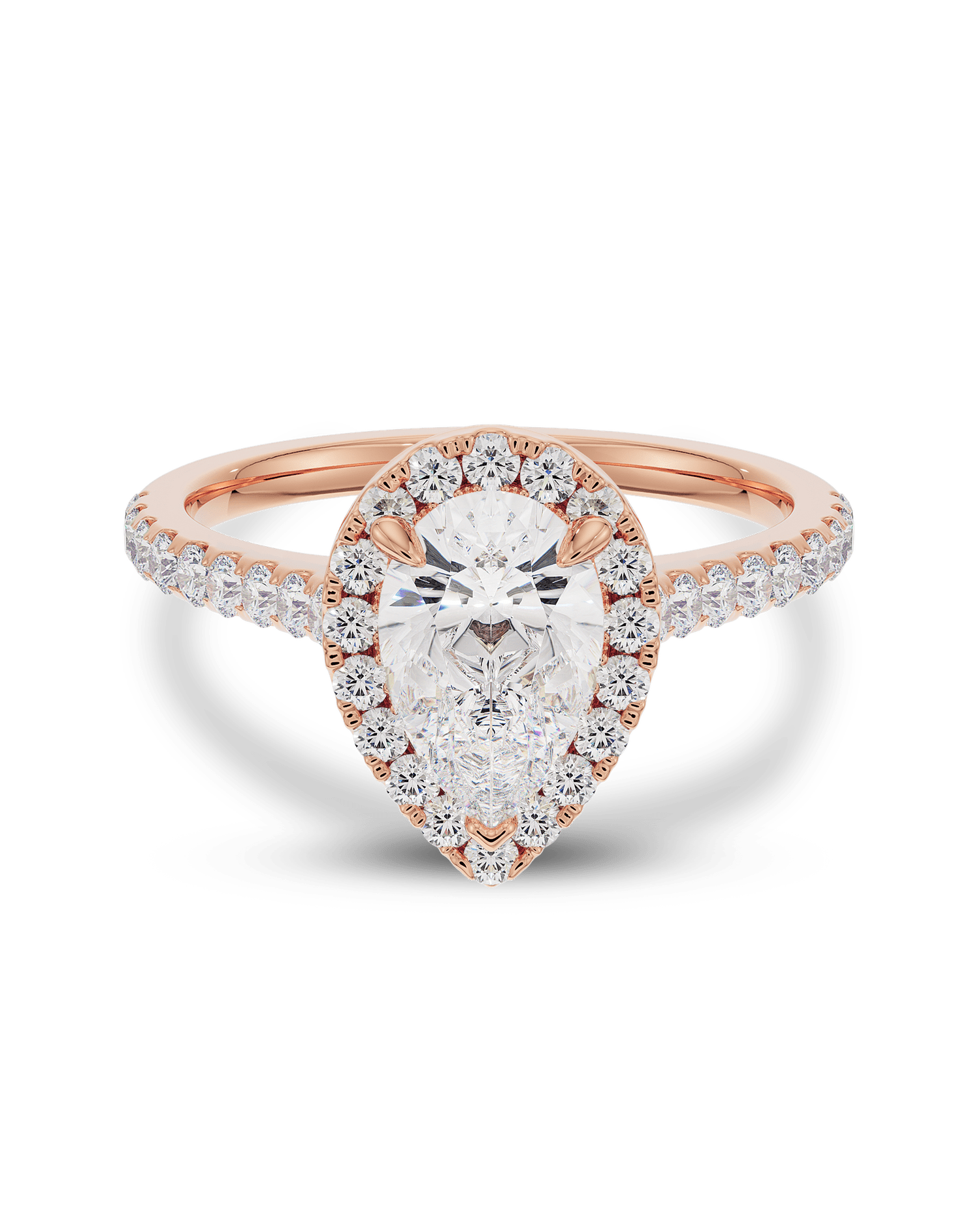 1.5 - 3.5 CT Pear CVD Diamond Halo & Pave Engagement Ring