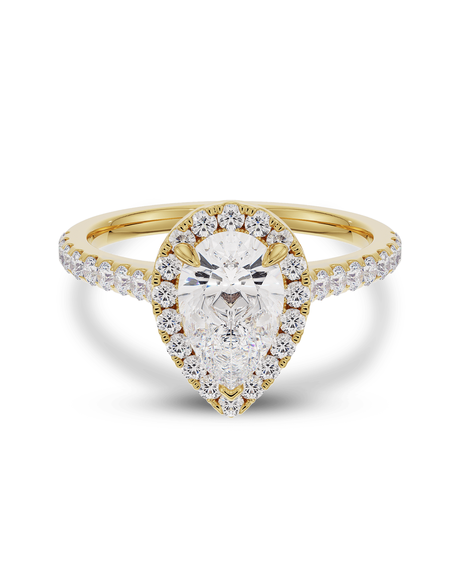 1.5 - 3.5 CT Pear CVD Diamond Halo & Pave Engagement Ring