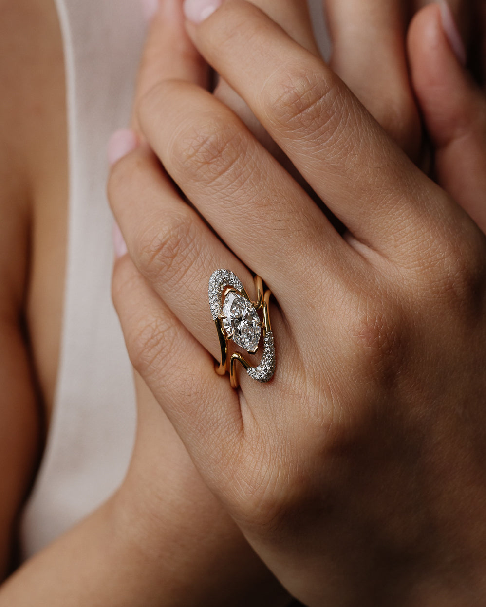 1.0 - 3.0 CT Marquise Lab Grown Diamond Pave Engagement Ring