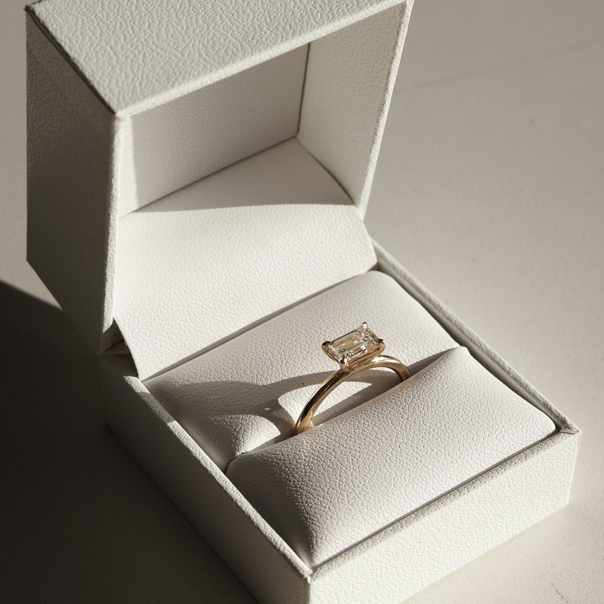 1.0 CT East West Emerald E/VS1 CVD Diamond Solitaire Engagement Ring - Camila Brown