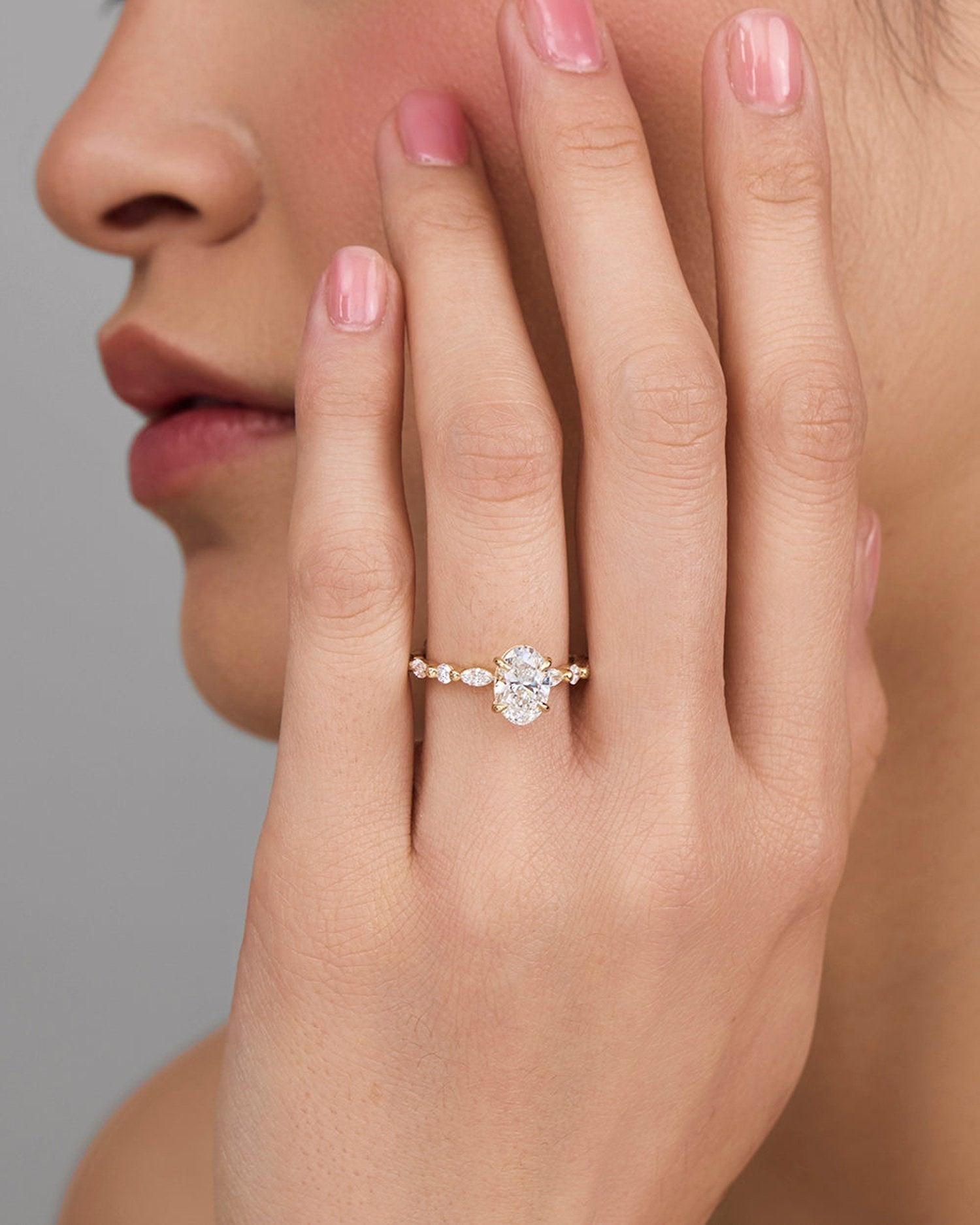 1.0 - 3.0 CT Oval Cut Lab Grown Diamond Pave Engagement Ring