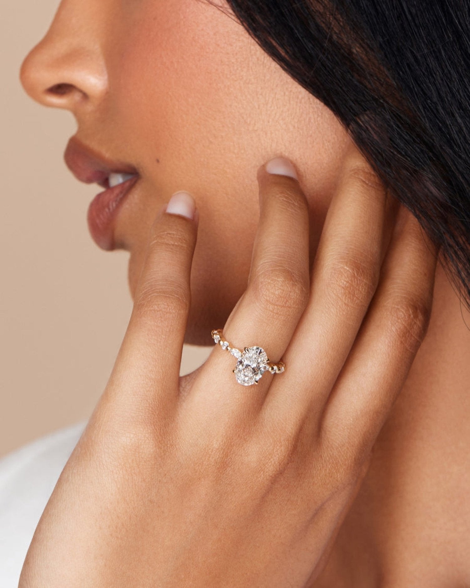 1.0 - 3.0 CT Oval Cut Lab Grown Diamond Pave Engagement Ring