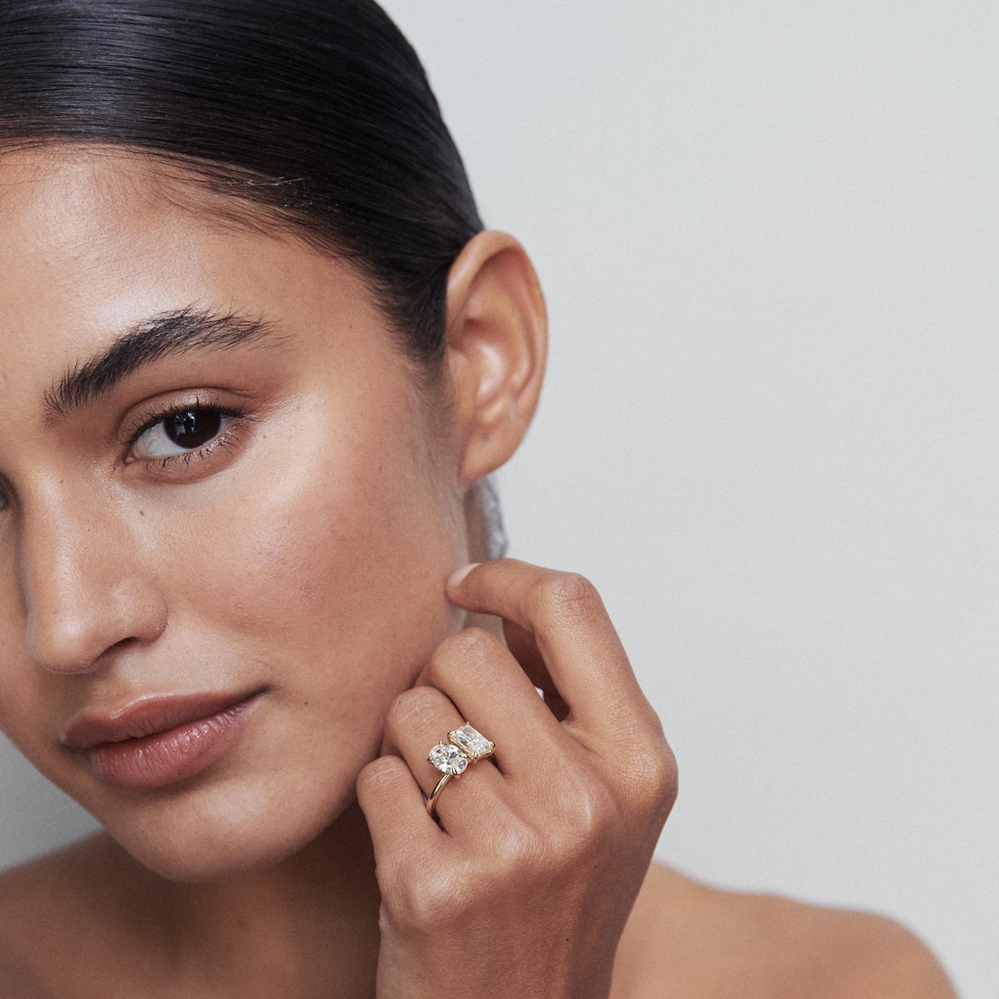 2.0 CT Oval & Radiant E/VS1 CVD Diamond Two Stone Style Engagement Ring - Camila Brown