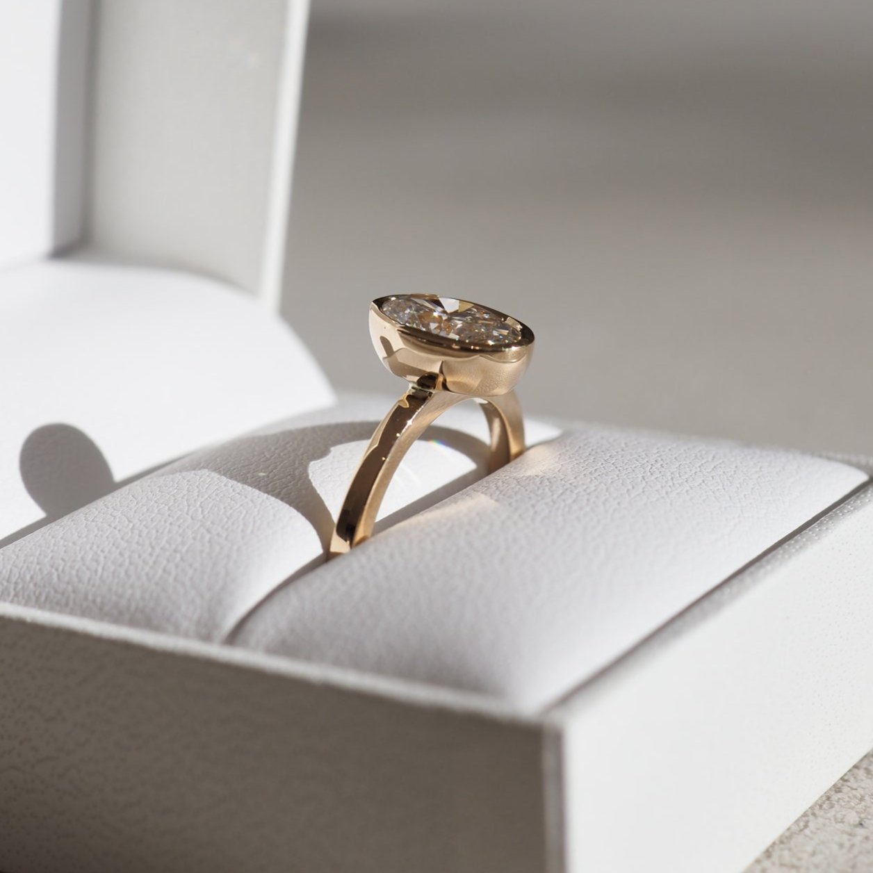 1.5 CT Oval E/VS1 CVD Diamond Bezel Engagement Ring - Camila Brown