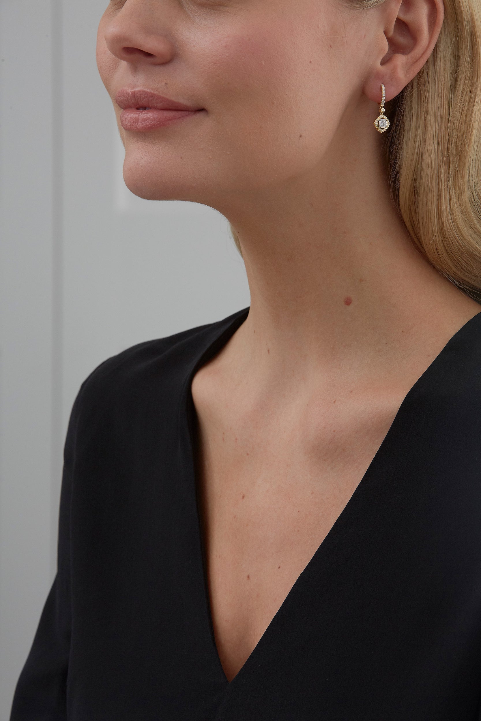 0.58 TCW Round Moissanite Diamond Drop Huggie Earrings - Camila Brown