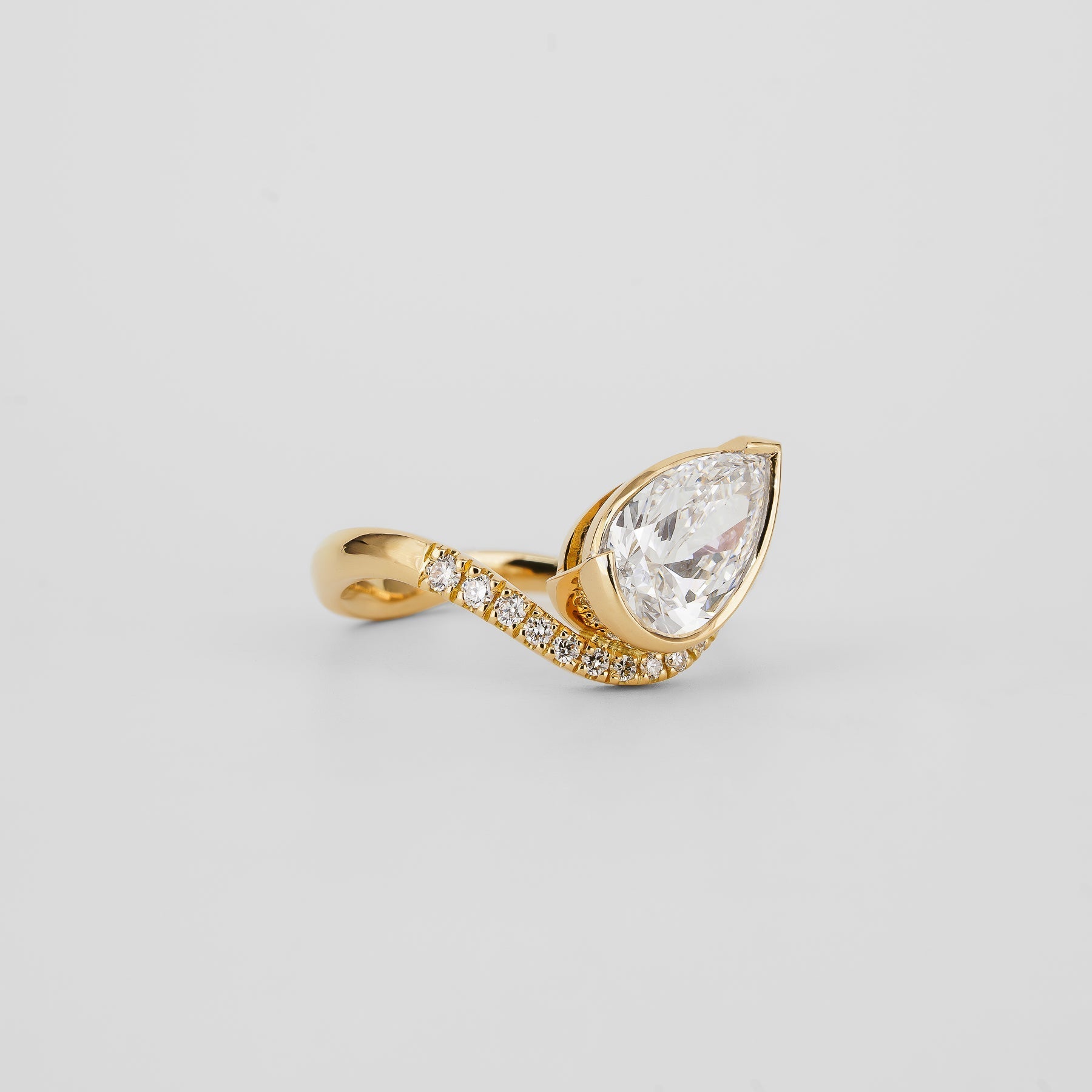 1.51 - 2.50 CT Pear Lab Grown Diamond Unique Pave Engagement Ring