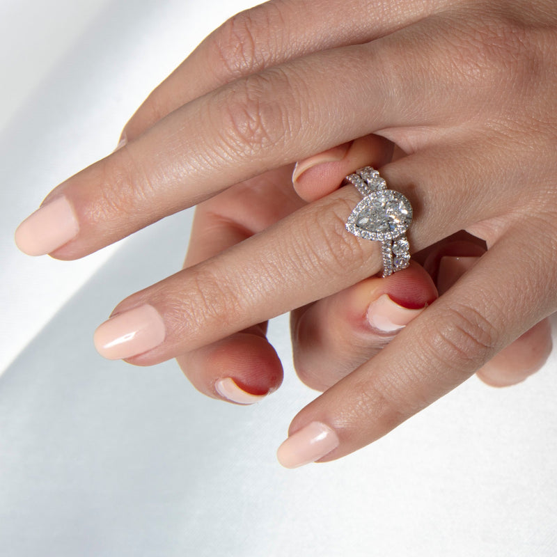 2.0 Carats Lab Grown Diamond Pear Shape E-VS1 Halo & Pave Engagement Ring - Camila Brown