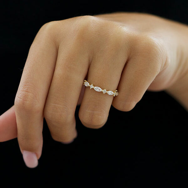 0.50 CT Marquise & Round Moissanite Diamond Alternative Stone Wedding Band - Camila Brown