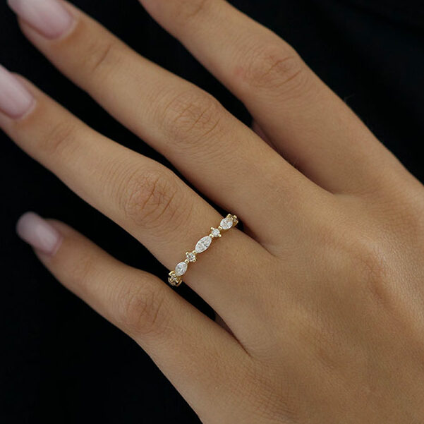0.50 CT Marquise & Round Moissanite Diamond Alternative Stone Wedding Band - Camila Brown