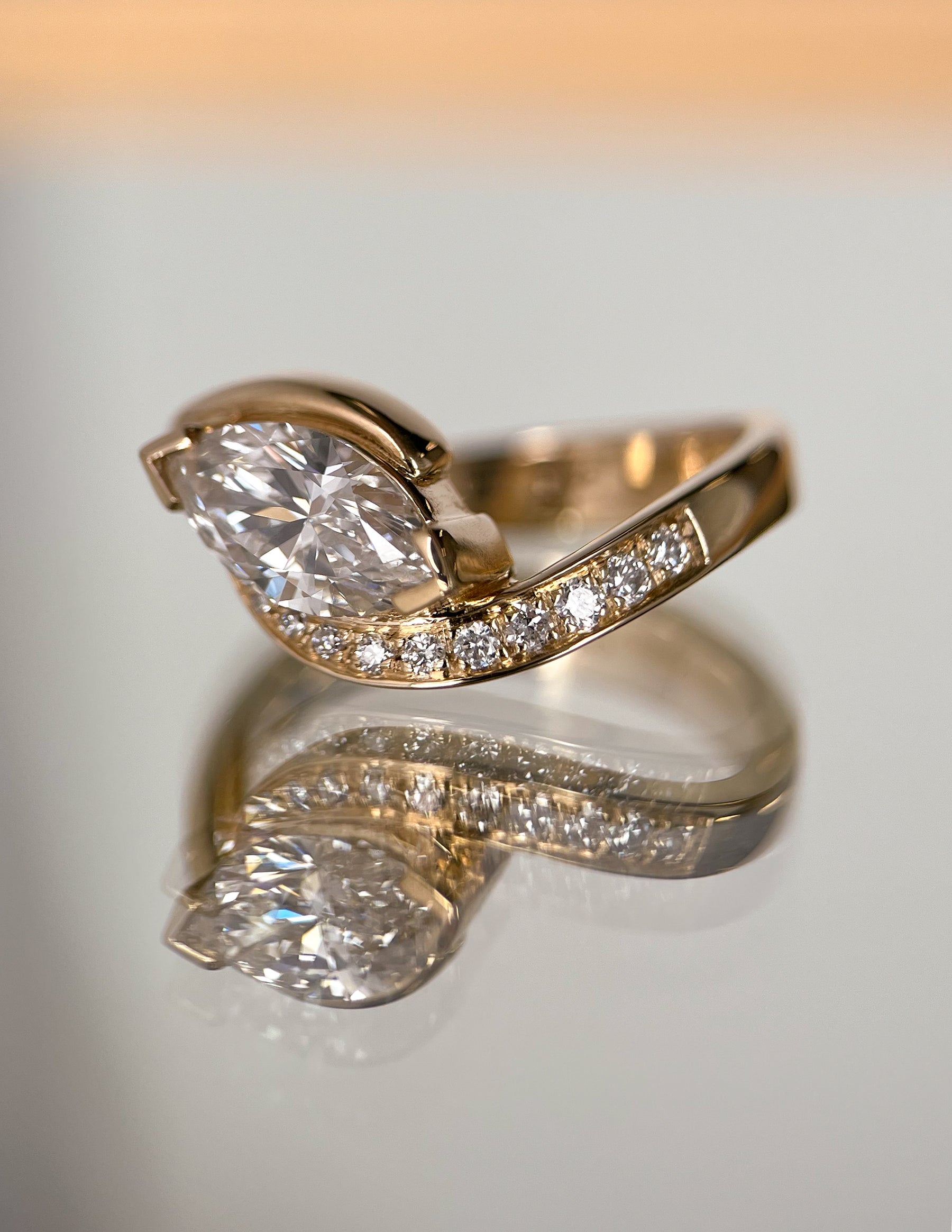 1.0 - 2.0 CT Marquise Cut Lab Grown Diamond Pavé Unique Setting Engagement Ring