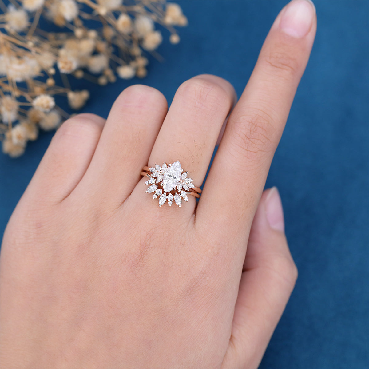 0.90 CT Marquise Shaped Moissanite Cluster Bridal Set - Camila Brown