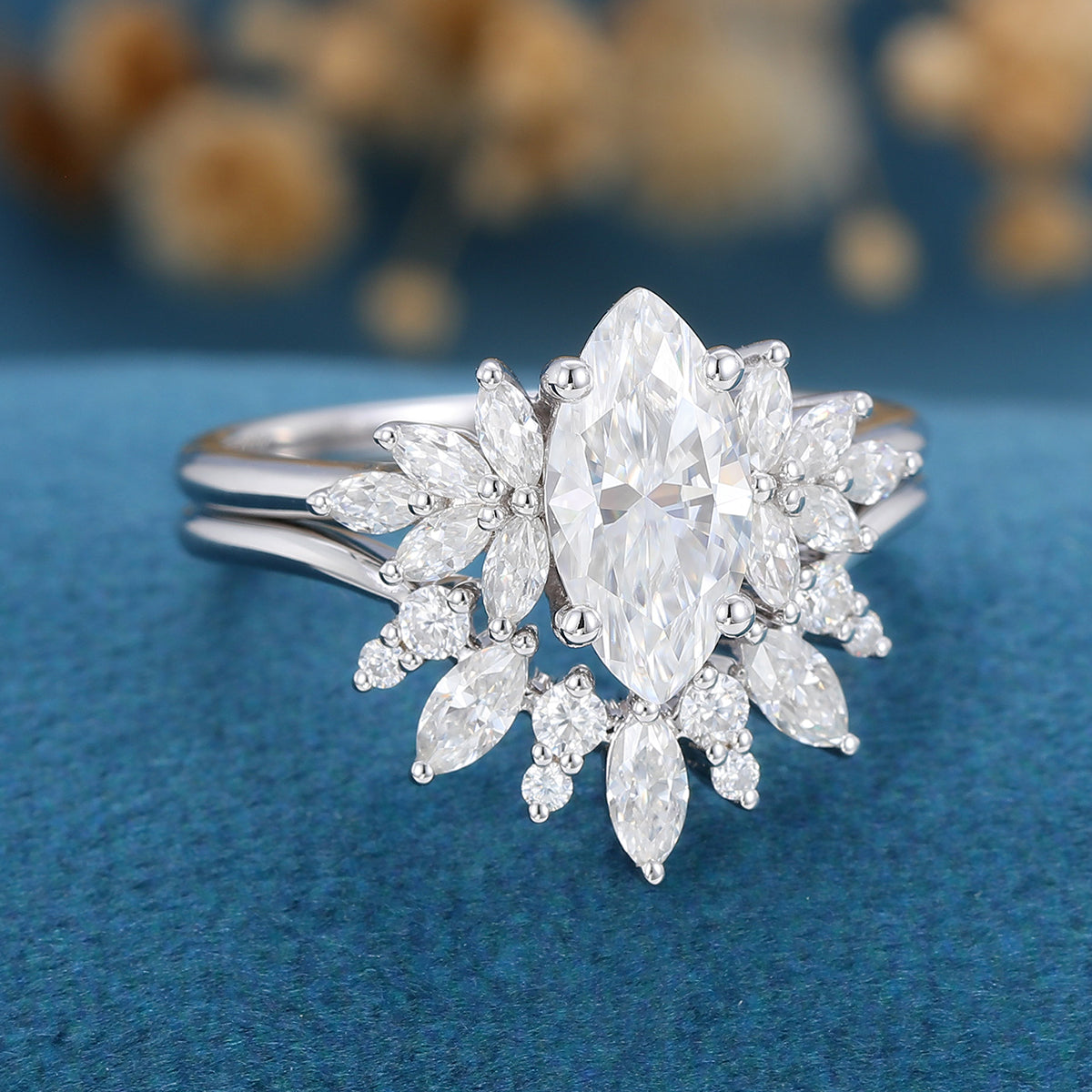 0.90 CT Marquise Shaped Moissanite Cluster Bridal Set - Camila Brown