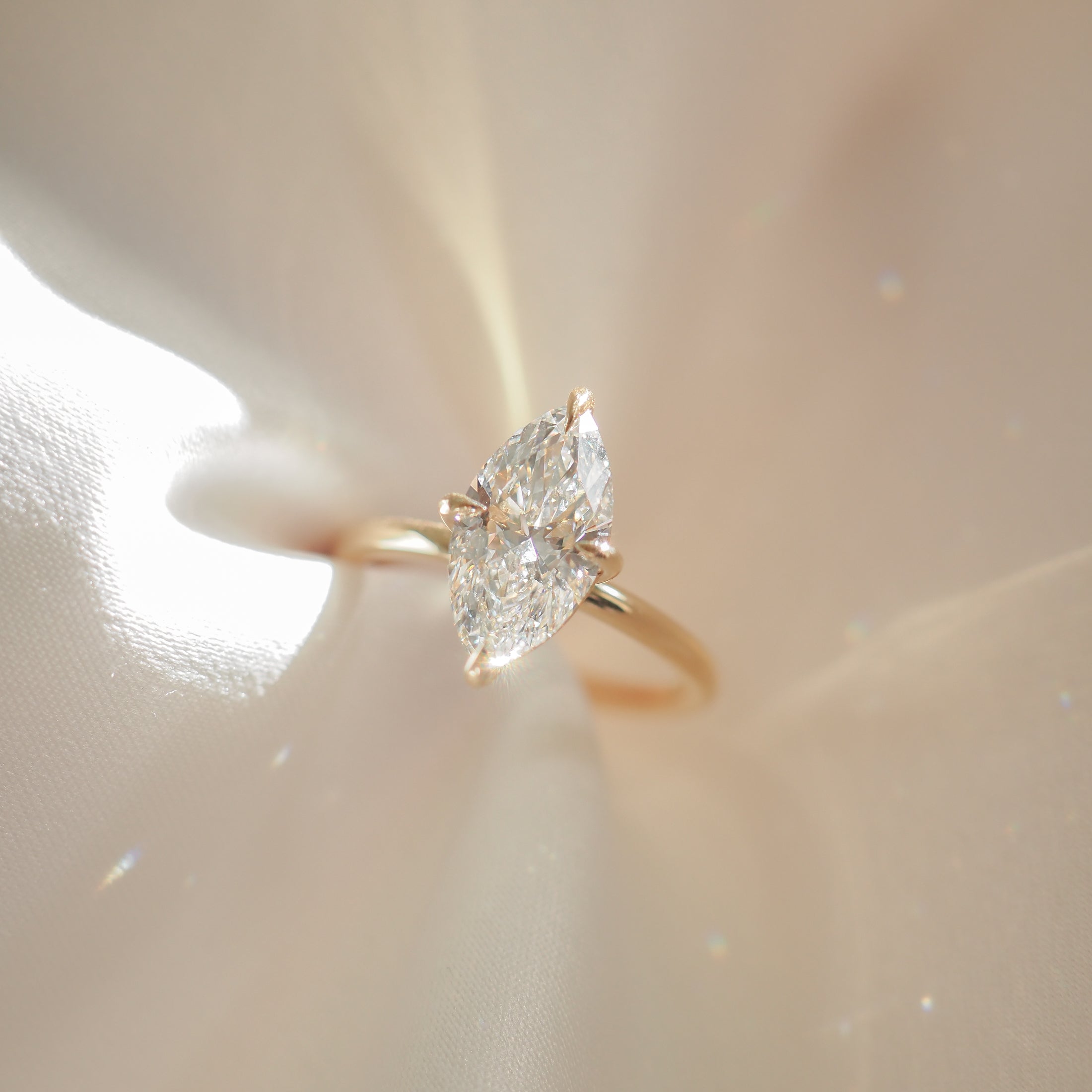 Marquise cut moissanite solitaire engagement ring in white gold setting, 2.0-4.0 carats