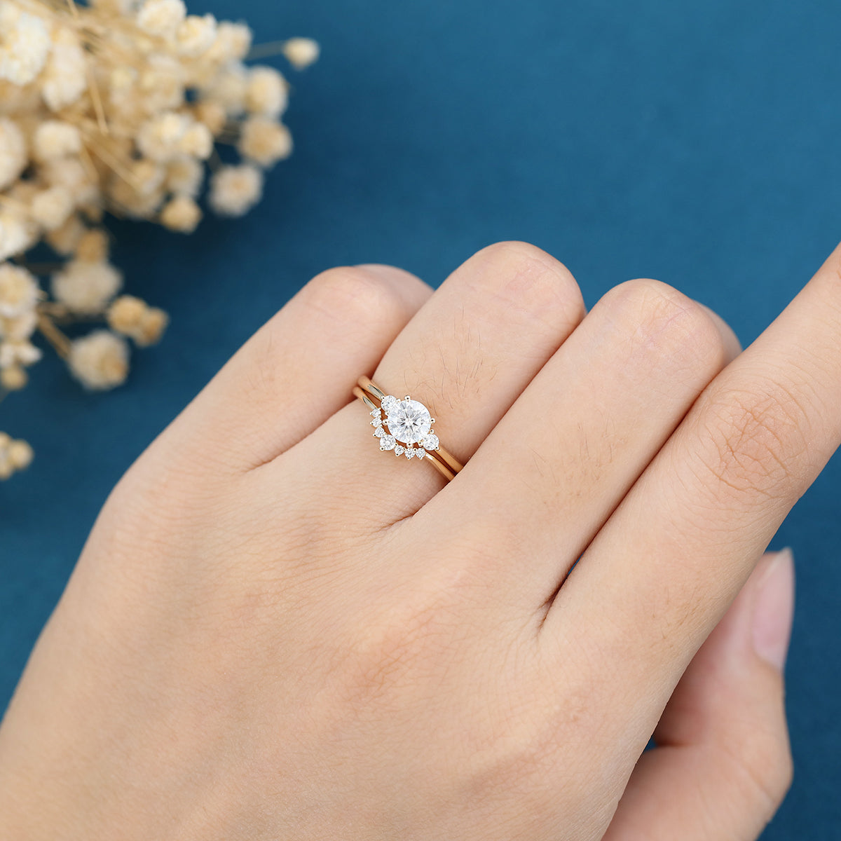 0.41 CT Round Shaped Moissanite Three Stone Bridal Set - Camila Brown