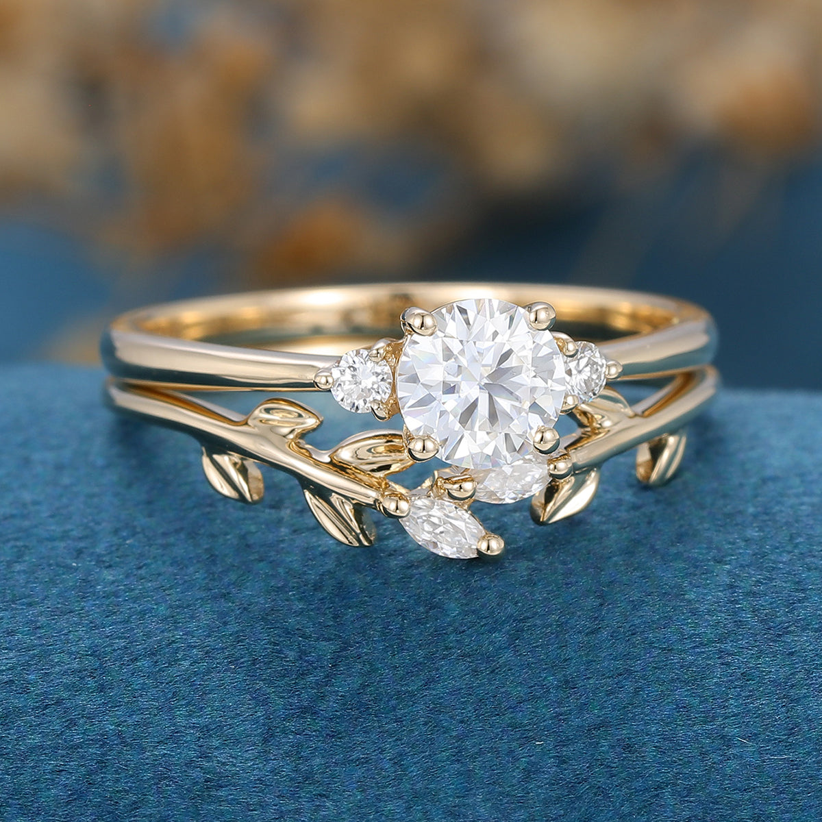 0.54 CT Round Shaped Moissanite Three Stone Bridal Set - Camila Brown