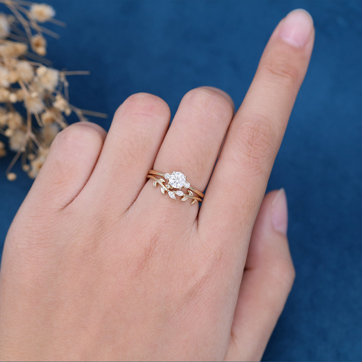 0.54 CT Round Shaped Moissanite Three Stone Bridal Set - Camila Brown