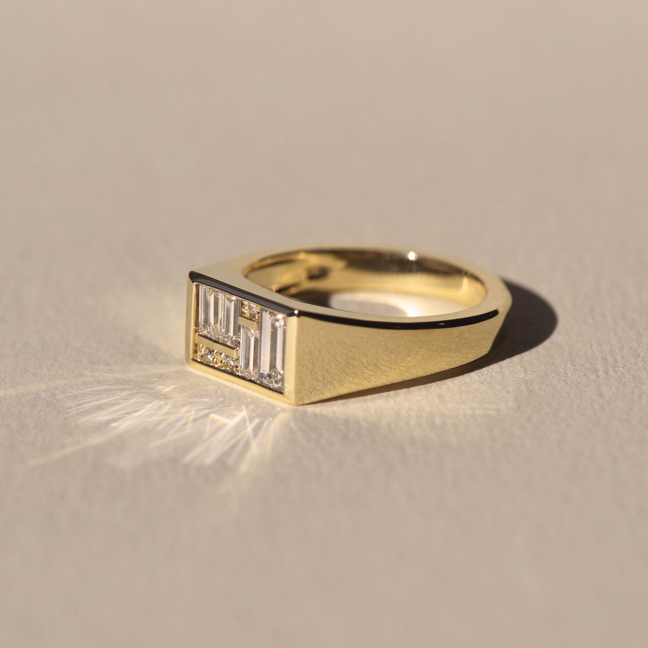 1.0 TCW Baguette & Round Cut Lab Grown Signet Engagement Ring