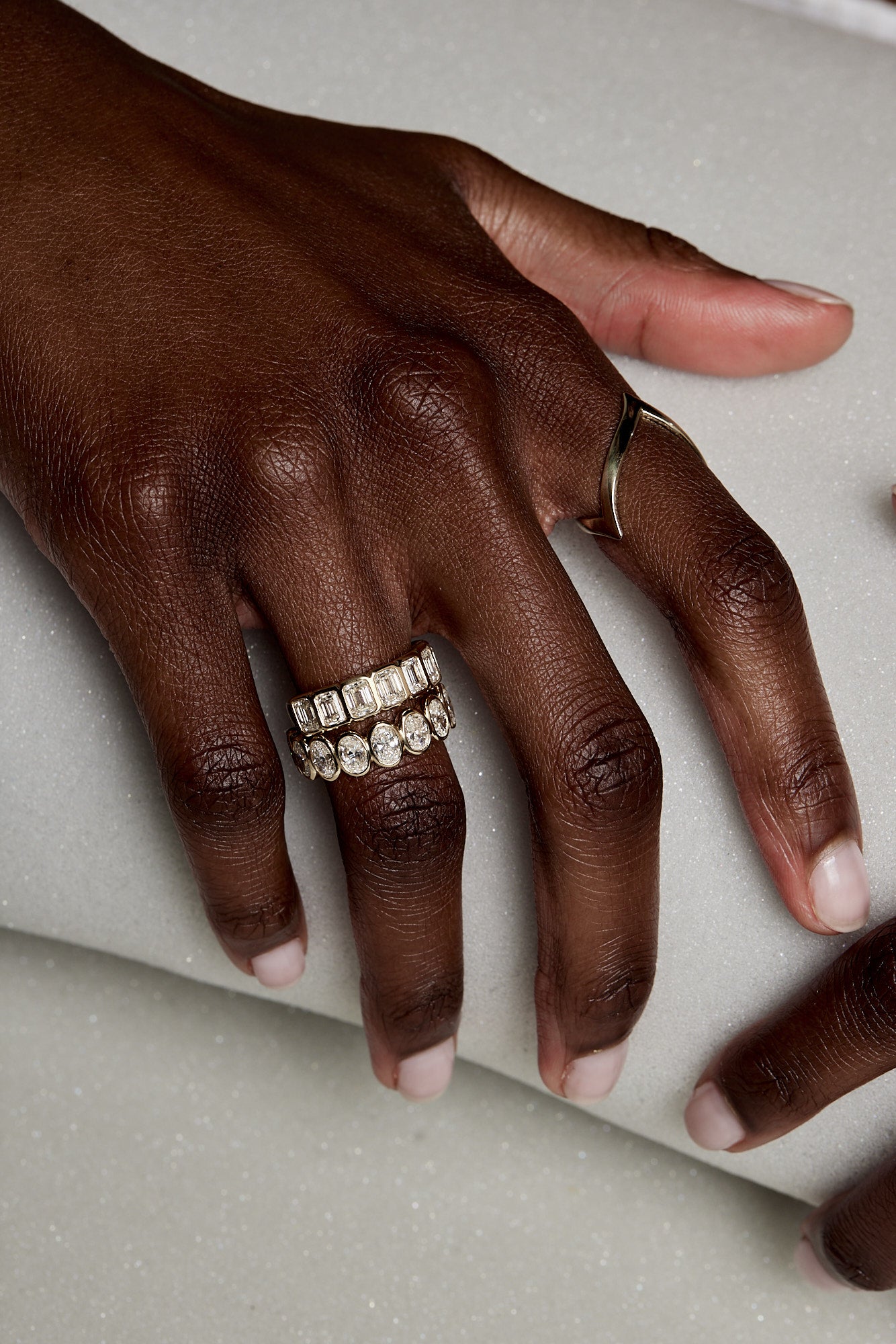 1.10 TCW Emerald Shaped Moissanite Half Eternity Wedding Band