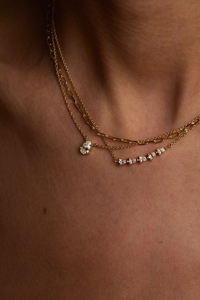 Pear Cut Curved Bar Moissanite Diamond Necklace