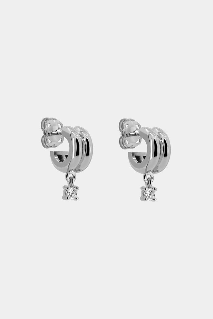0.20 TCW Mini Double Orielle Hoop with Diamond Drop Moissanite Earrings