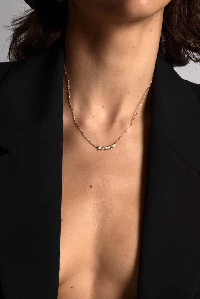 multiple stone cuts Curved Bar Style Moissanite Diamond Necklace